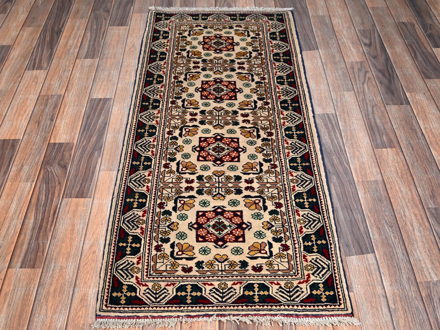 2'3"x4'10" Lace White, Afghan Andkhoy with All Over Geometric Motif, Hand Knotted, Soft and Velvety Wool, Short & Narrow Runner, Oriental Rug HR2458 - Image 2