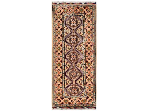 2'2"x5'1" Beige, Afghan Andkhoy with Geometric Pattern, Hand Knotted, Soft Wool, Short & Narrow Runner, Oriental Rug HR2459