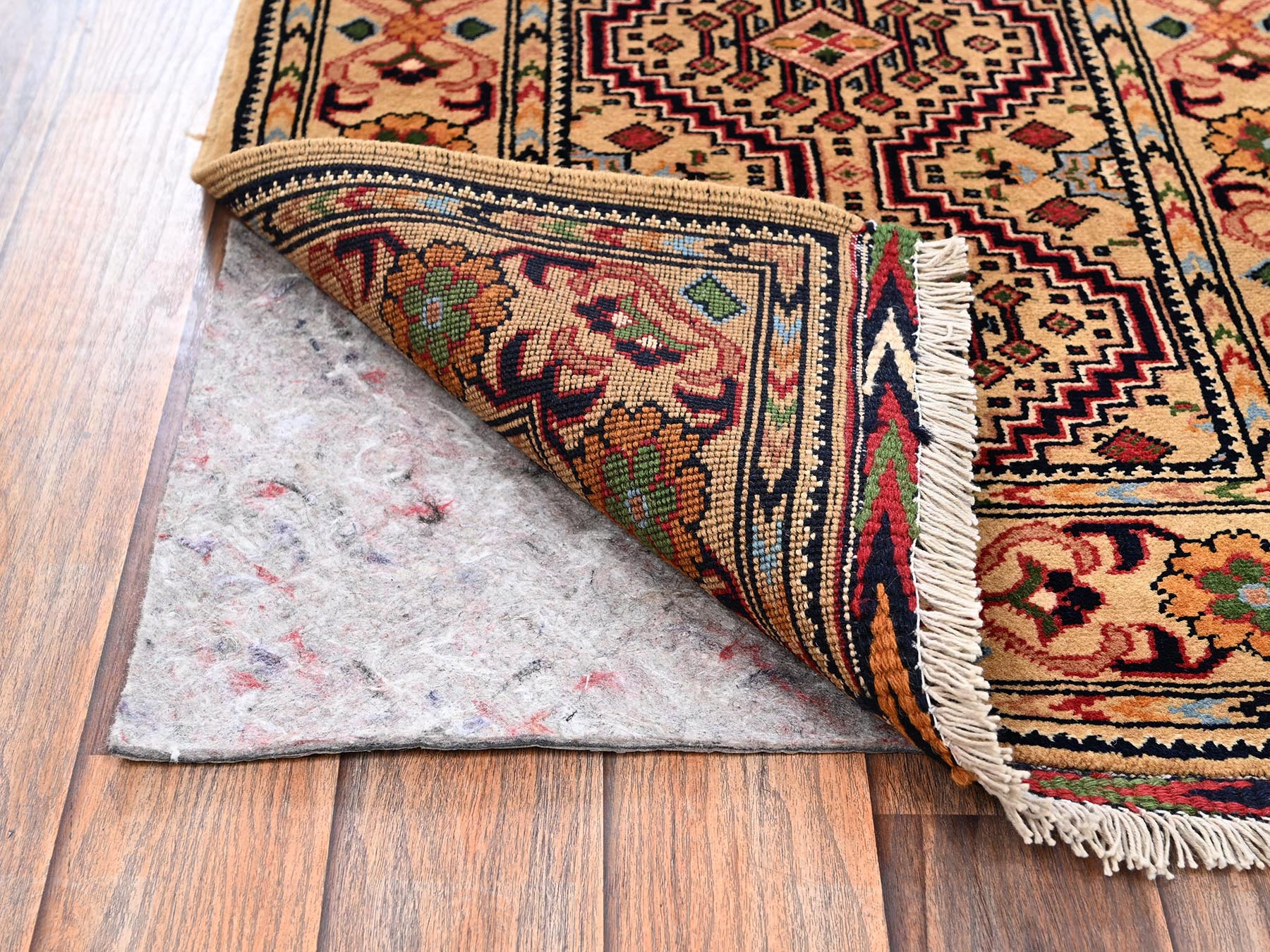 2'2"x5'1" Beige, Afghan Andkhoy with Geometric Pattern, Hand Knotted, Soft Wool, Short & Narrow Runner, Oriental Rug HR2459 - Image 3