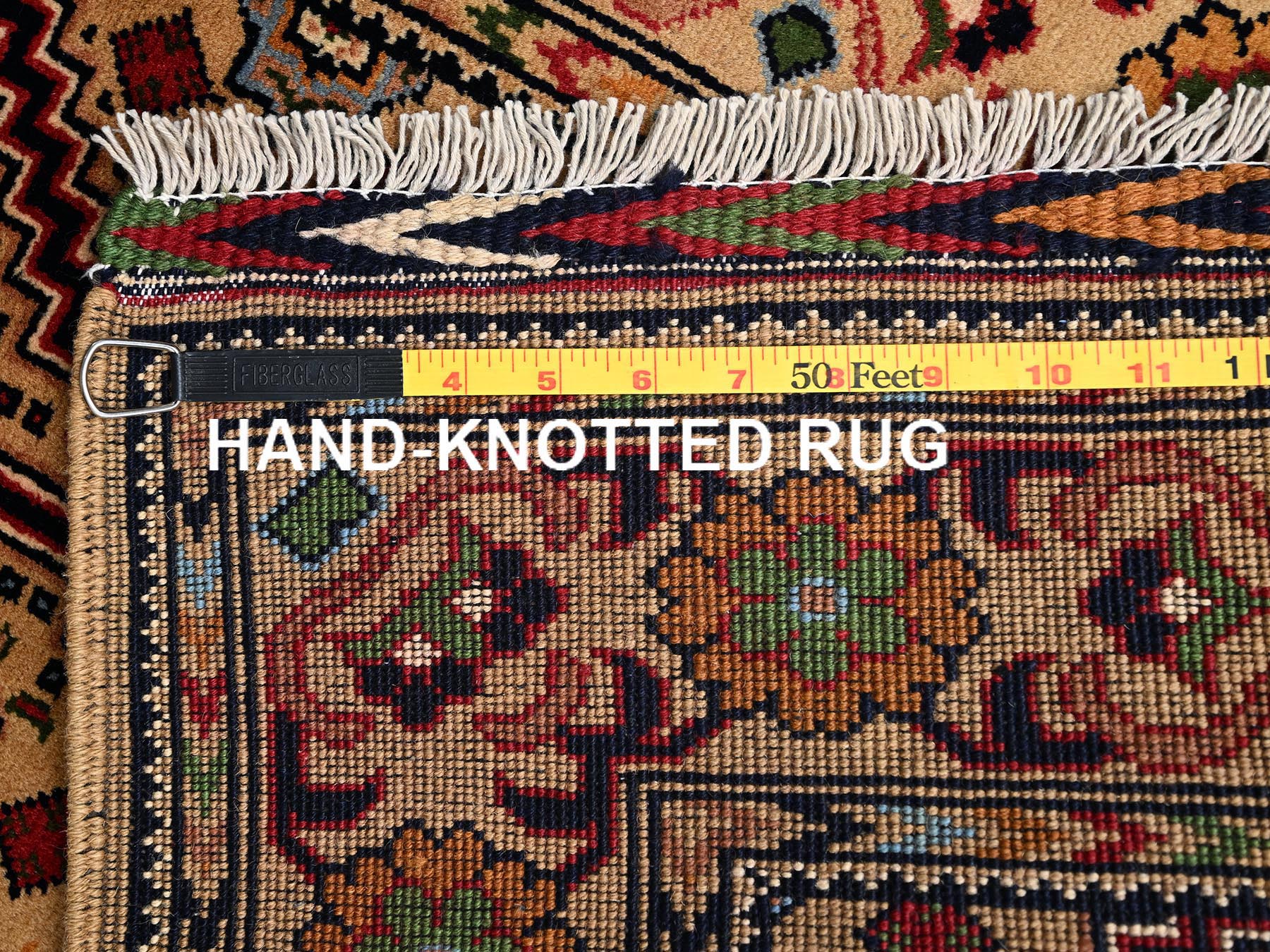 2'2"x5'1" Beige, Afghan Andkhoy with Geometric Pattern, Hand Knotted, Soft Wool, Short & Narrow Runner, Oriental Rug HR2459 - Image 7
