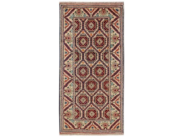 2'1"x4'3" Afghan Khamyab with Ivory Colors, All Over Design, Vegetable Dyes, Hand Knotted, Pure Wool, Mat, Sample, Oriental Rug HR2462