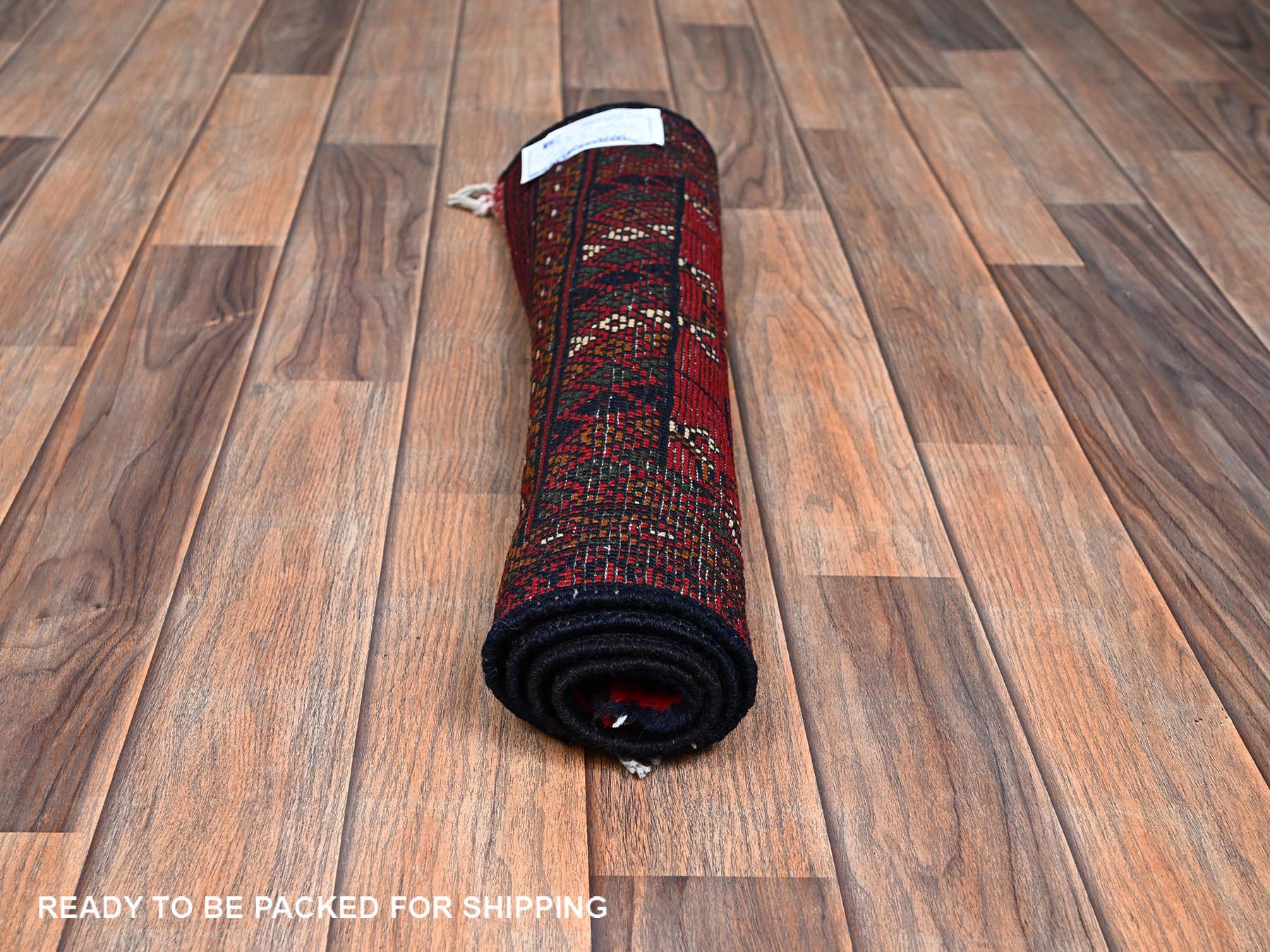 2'x2'10" Crimson Red, Princess Bokara with Geometric Medallions, Hand Knotted, Soft and Shiny Wool, Mat, Sample, Oriental Rug HR2471 - Image 5