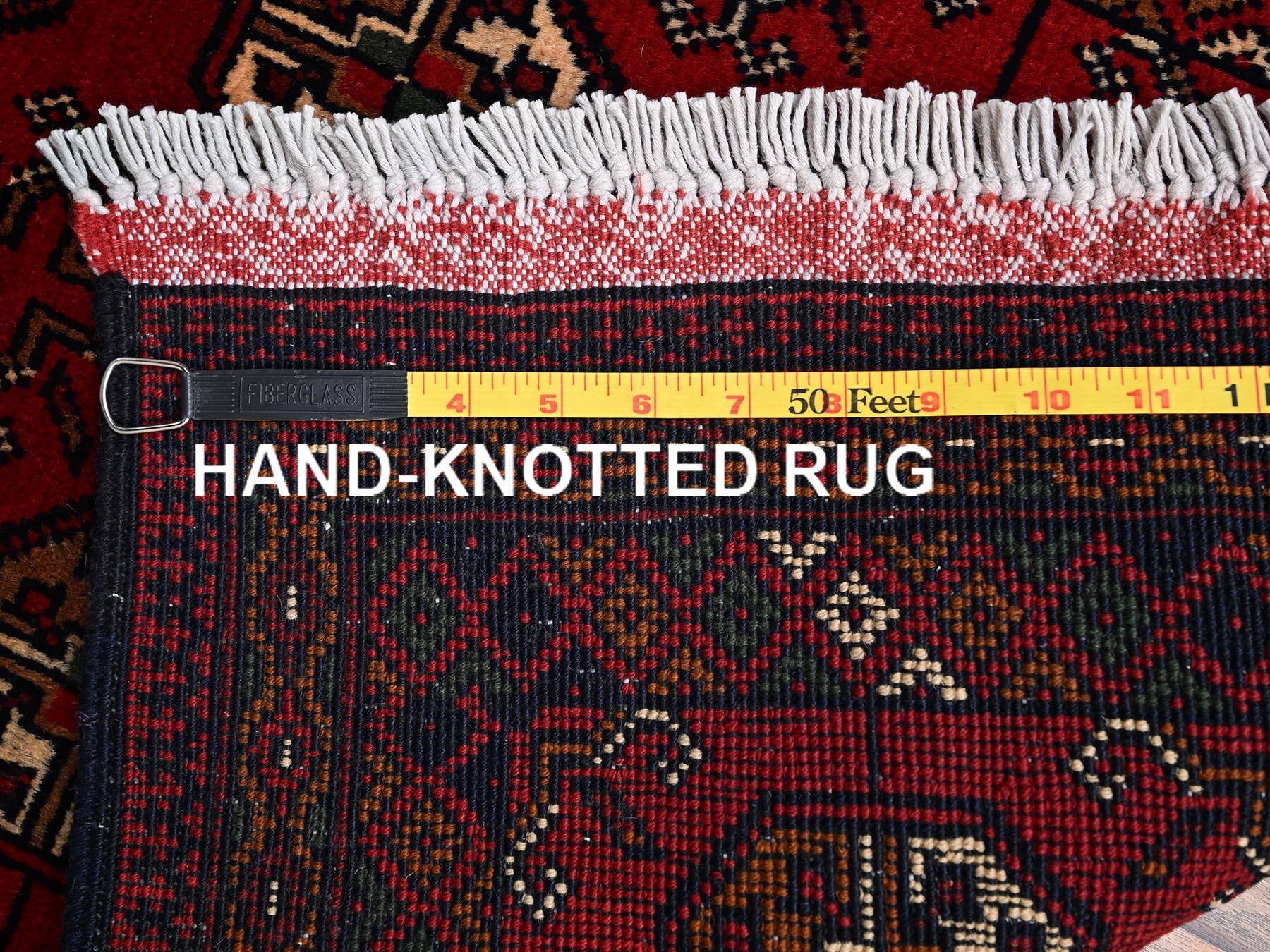 2'x2'10" Crimson Red, Princess Bokara with Geometric Medallions, Hand Knotted, Soft and Shiny Wool, Mat, Sample, Oriental Rug HR2471 - Image 7