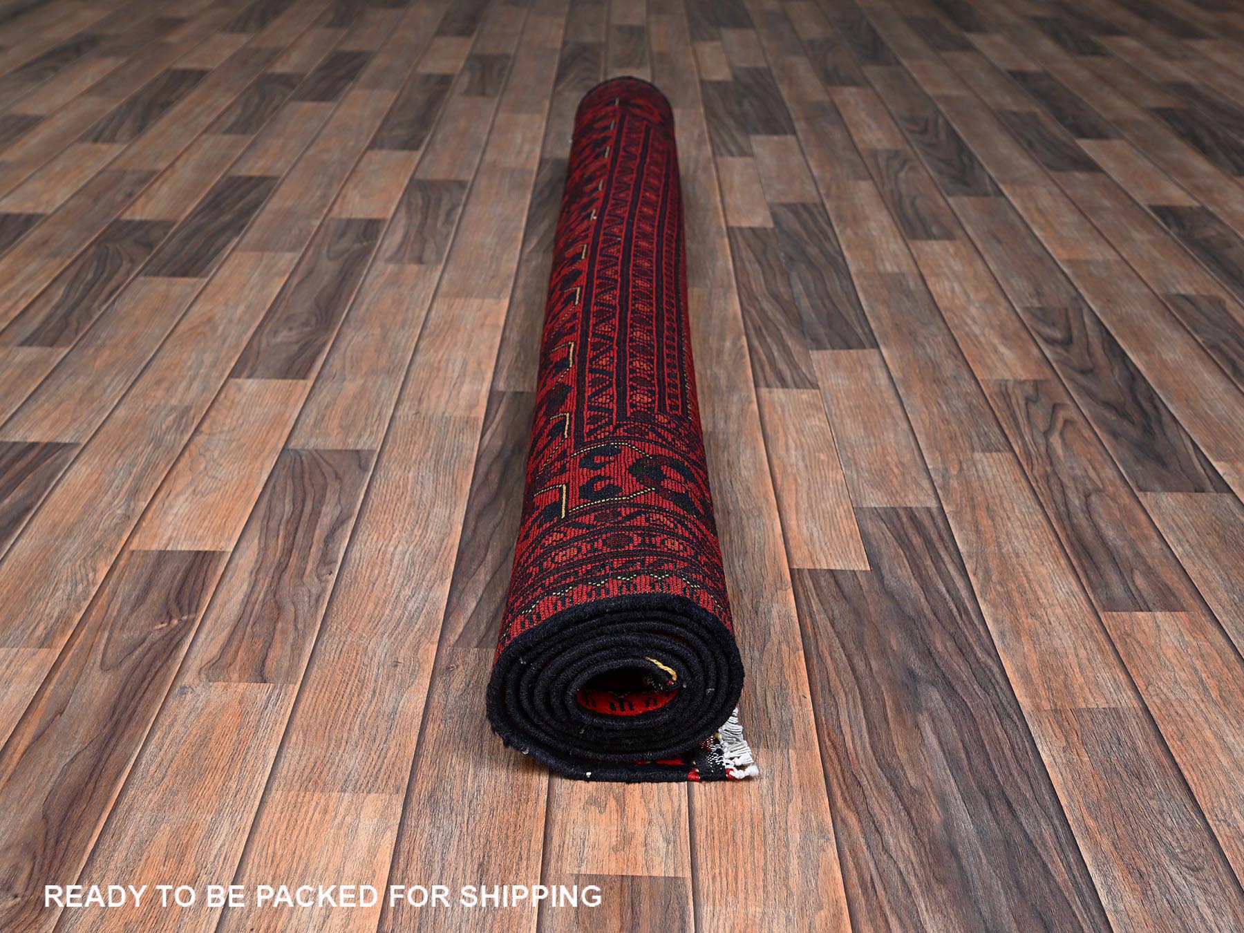 5'x6'5" Crimson Red, Afghan Andkhoy with Geometric Design, Soft and Velvety Wool, Hand Knotted, Oriental Rug HR2474 - Image 5