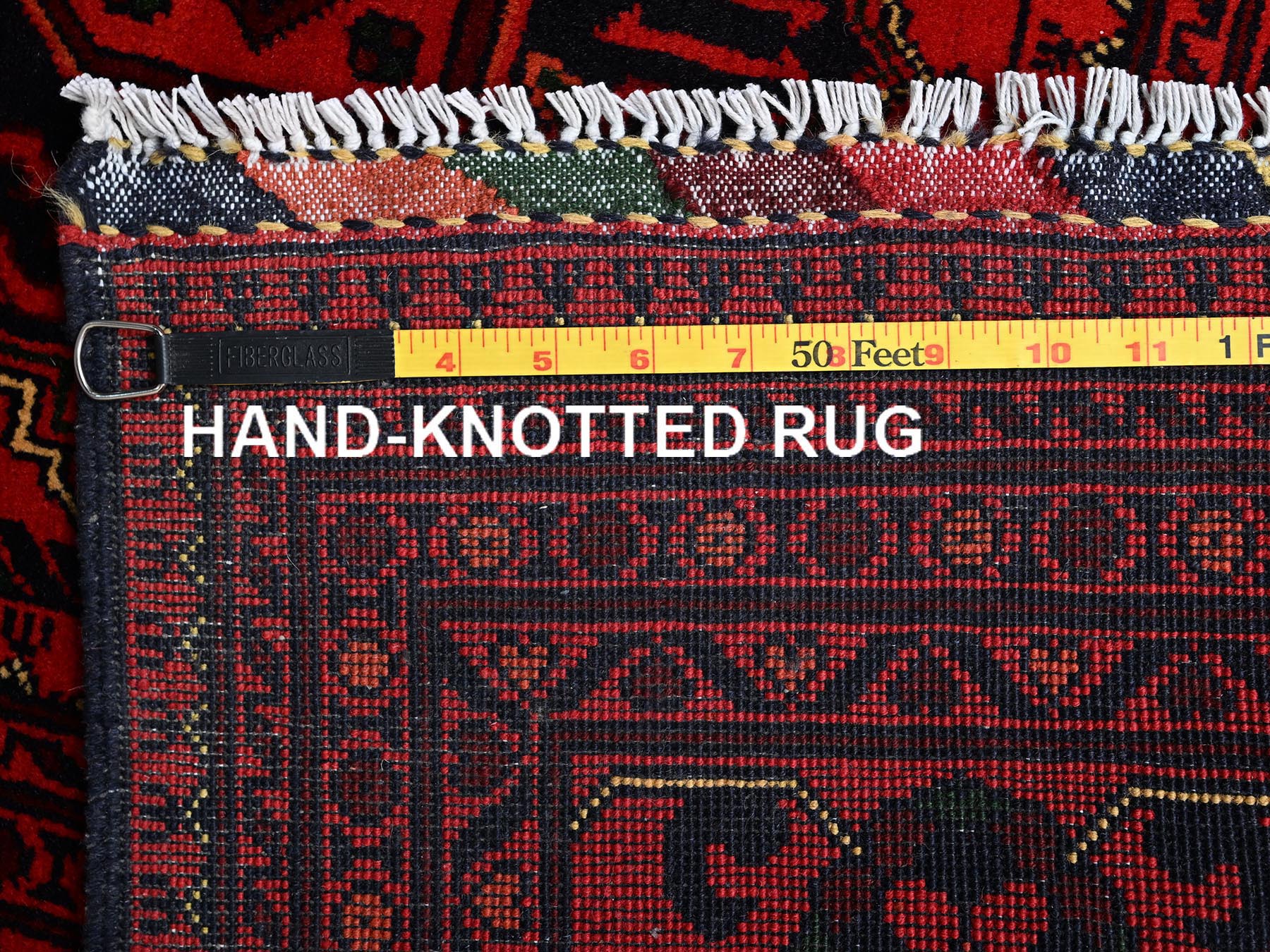 5'x6'5" Crimson Red, Afghan Andkhoy with Geometric Design, Soft and Velvety Wool, Hand Knotted, Oriental Rug HR2474 - Image 7