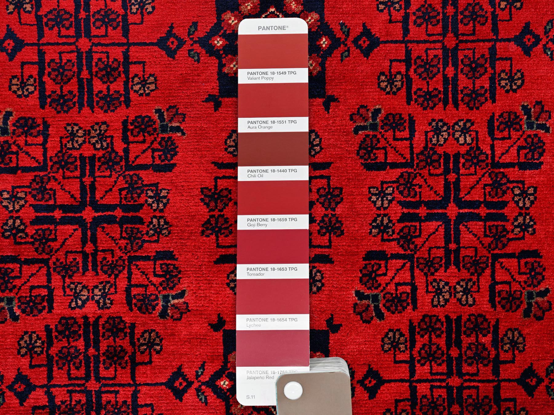 5'7"x8' Crimson Red, Afghan Andkhoy with Tribal Motif, Hand Knotted, Soft and Velvety Wool, Oriental Rug HR2482 - Image 4
