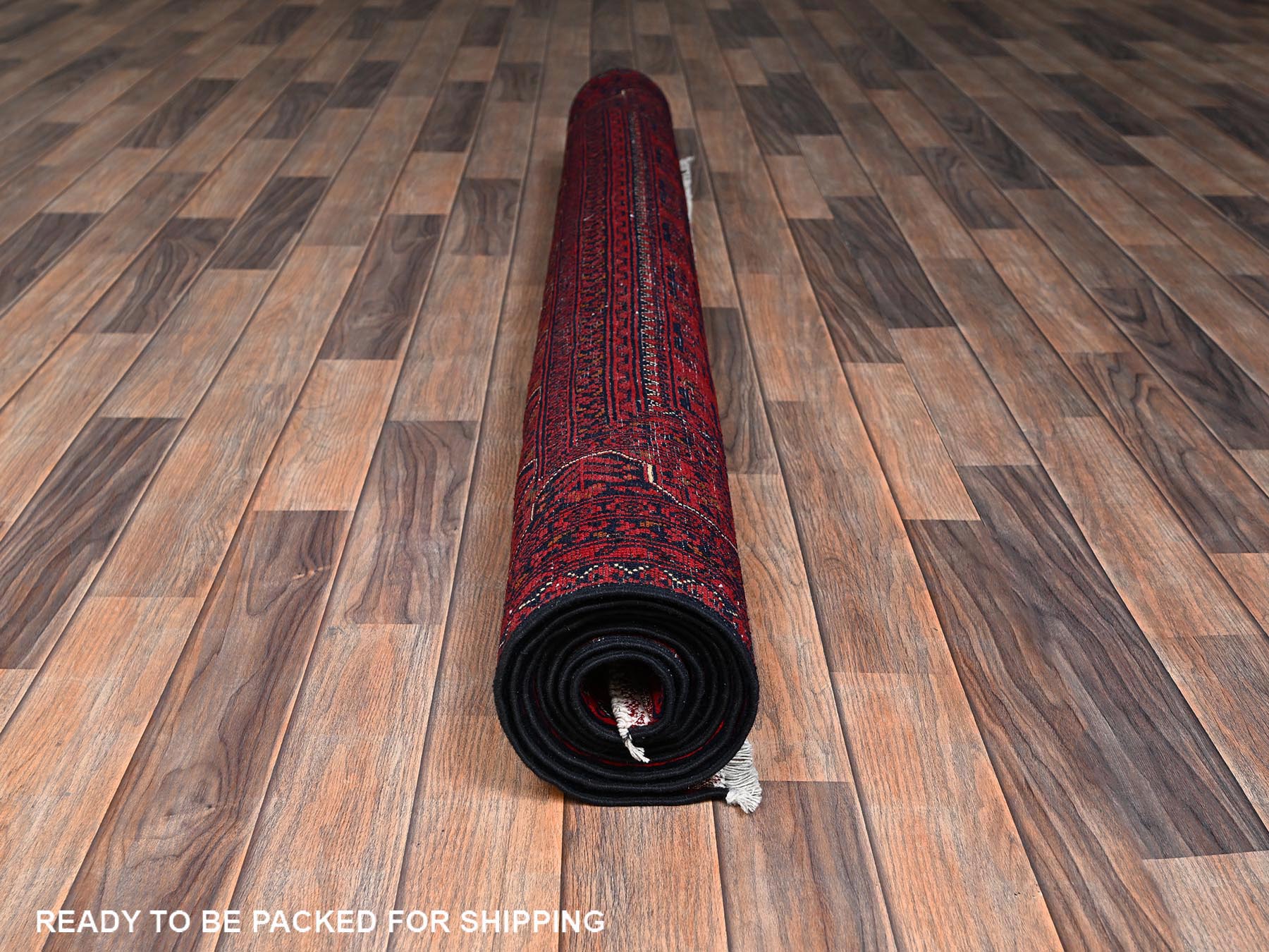 5'7"x8' Crimson Red, Afghan Andkhoy with Tribal Motif, Hand Knotted, Soft and Velvety Wool, Oriental Rug HR2482 - Image 5