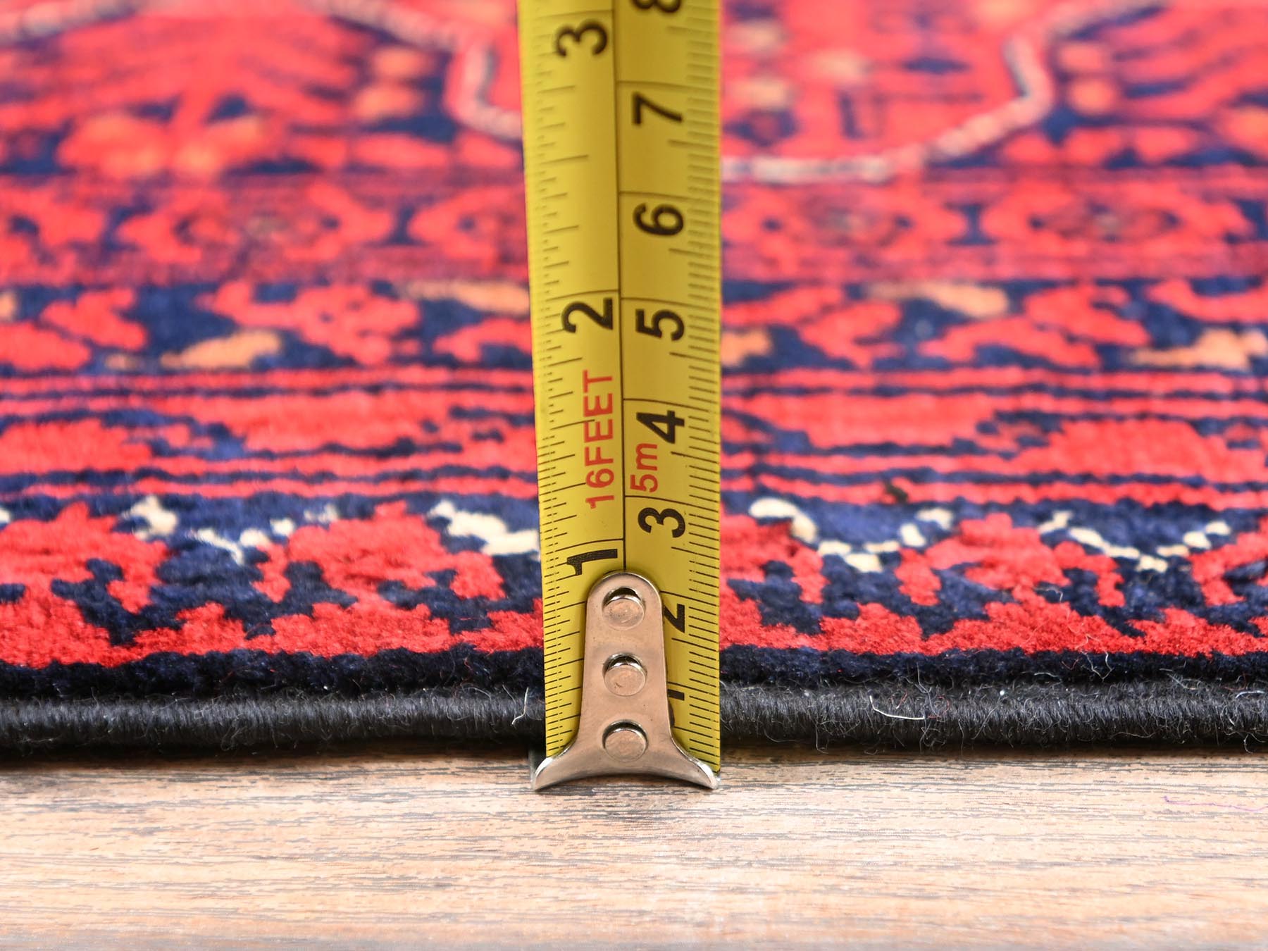 5'7"x8' Crimson Red, Afghan Andkhoy with Tribal Motif, Hand Knotted, Soft and Velvety Wool, Oriental Rug HR2482 - Image 6