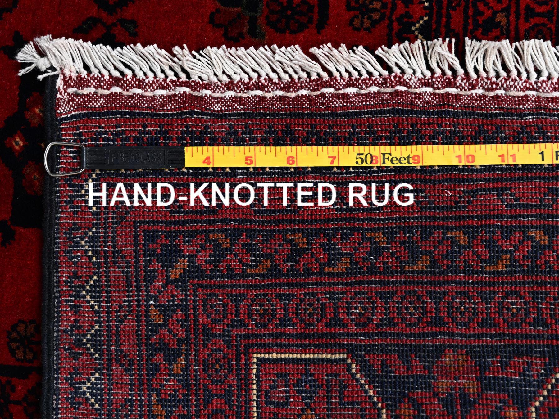 5'7"x8' Crimson Red, Afghan Andkhoy with Tribal Motif, Hand Knotted, Soft and Velvety Wool, Oriental Rug HR2482 - Image 7