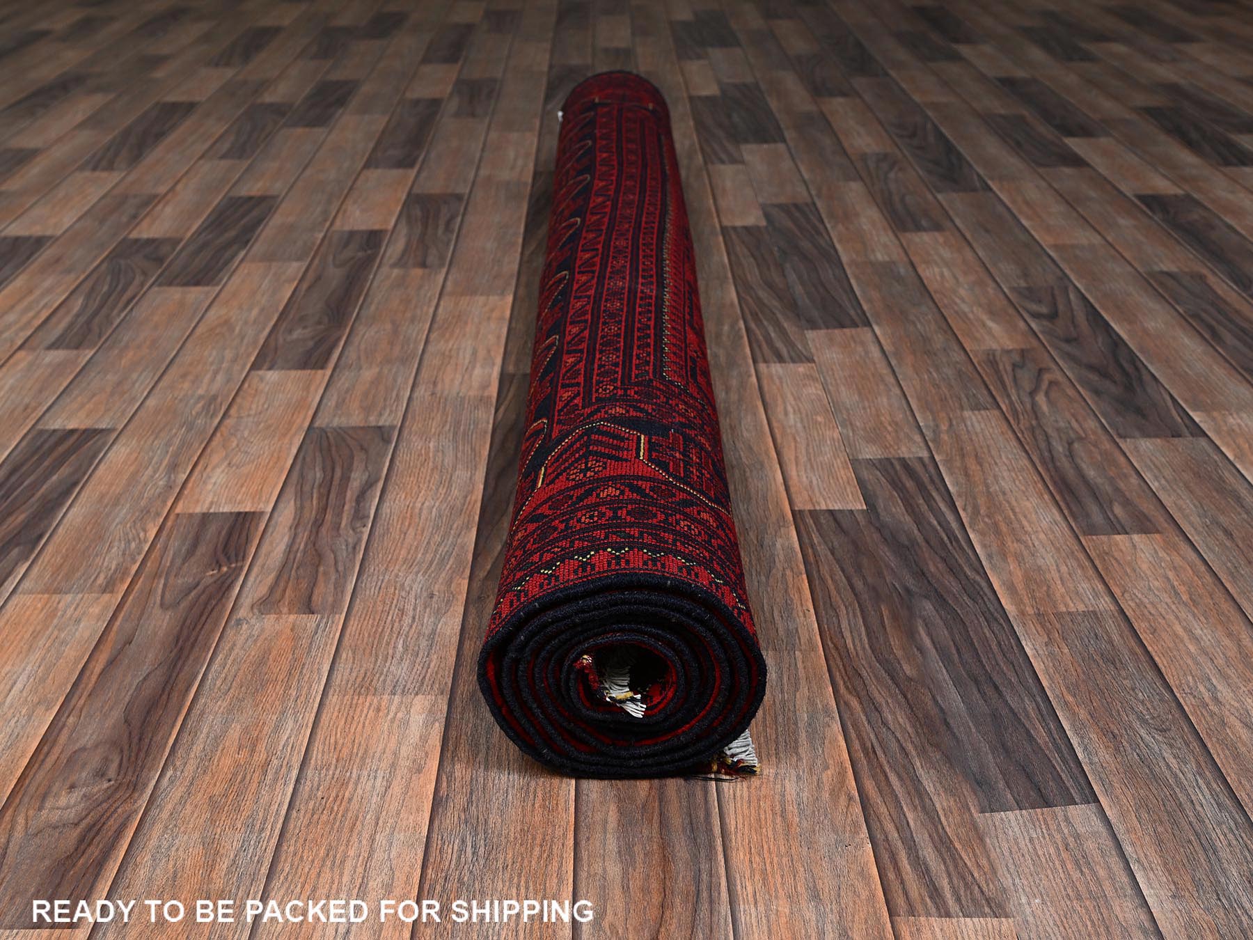 5'8"x7'7" Crimson Red, Afghan Andkhoy with Geometric Motif, Soft and Velvety Wool, Hand Knotted, Oriental Rug HR2483 - Image 5