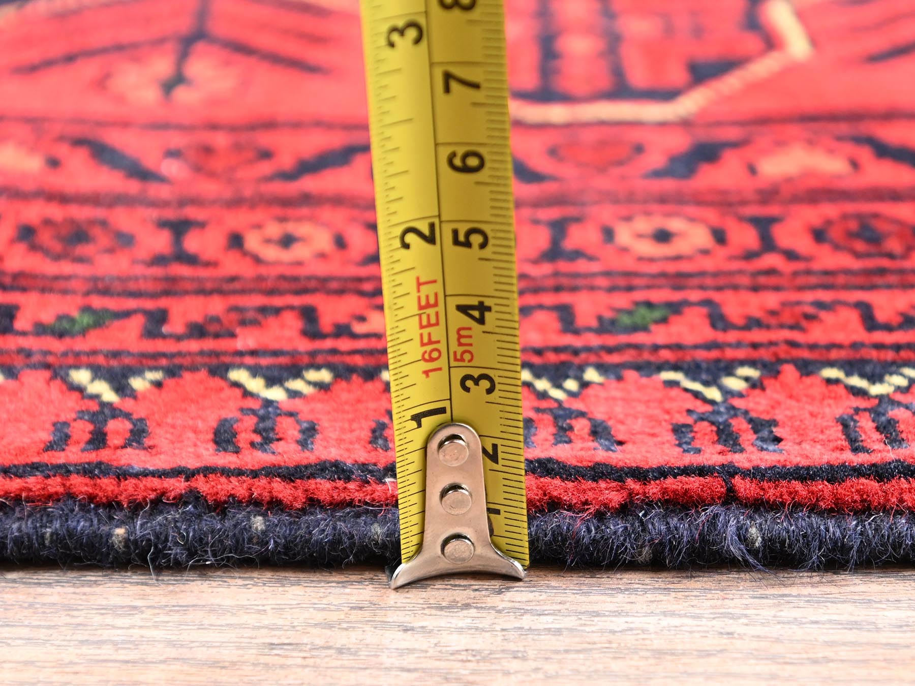 5'8"x7'7" Crimson Red, Afghan Andkhoy with Geometric Motif, Soft and Velvety Wool, Hand Knotted, Oriental Rug HR2483 - Image 6