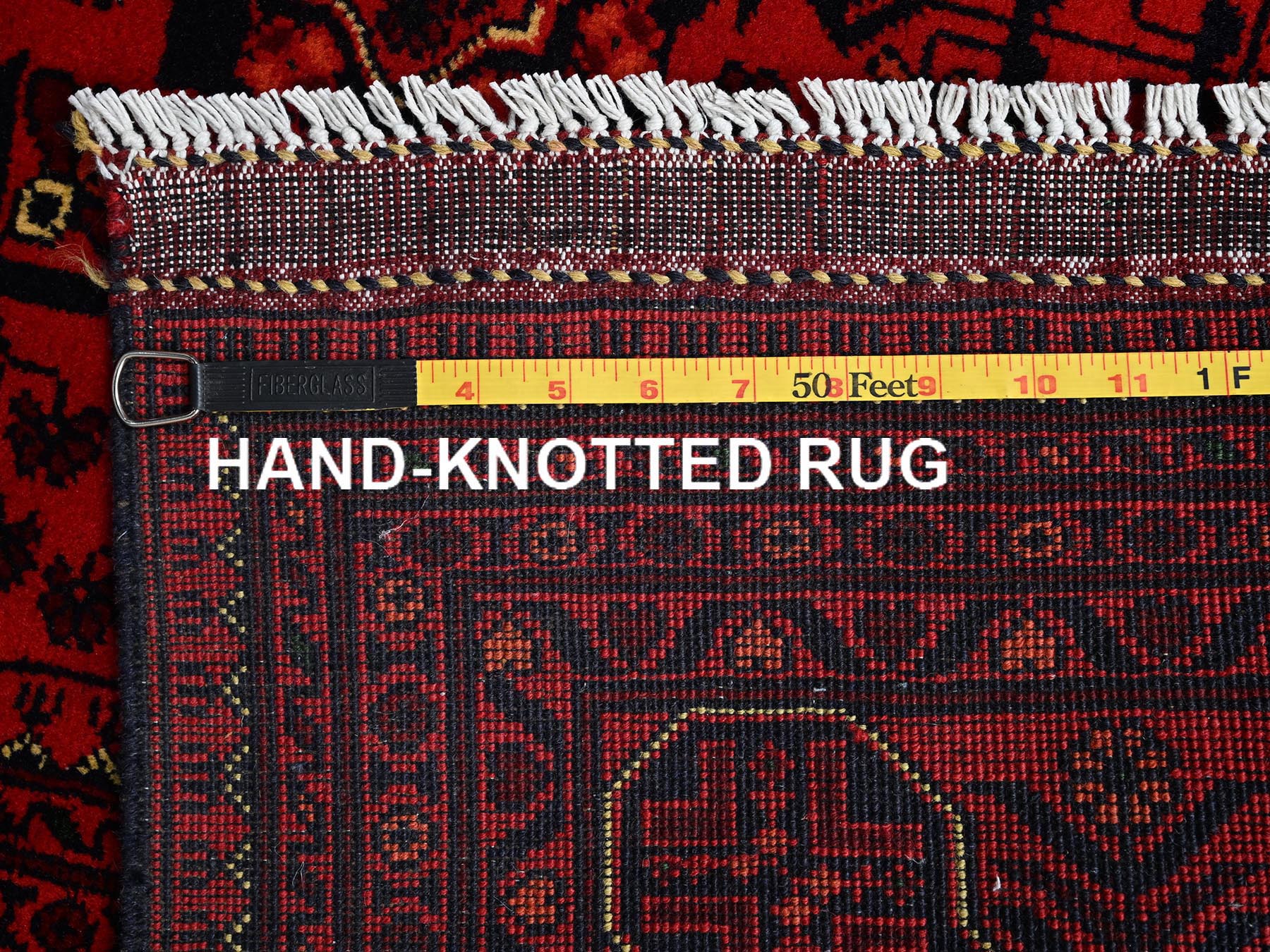 5'8"x7'7" Crimson Red, Afghan Andkhoy with Geometric Motif, Soft and Velvety Wool, Hand Knotted, Oriental Rug HR2483 - Image 7