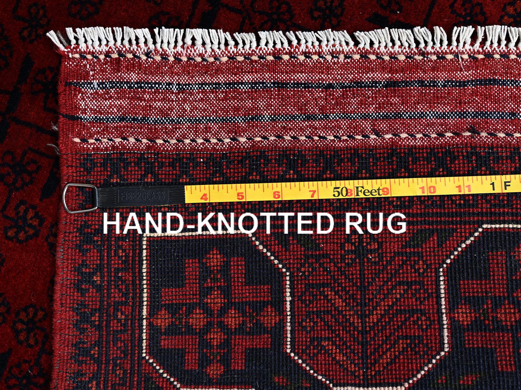 2'9"x9'7" Crimson Red, Afghan Andkhoy with Geometric Motif, Soft and Velvety Wool, Hand Knotted, Runner, Oriental Rug HR2484 - Image 7