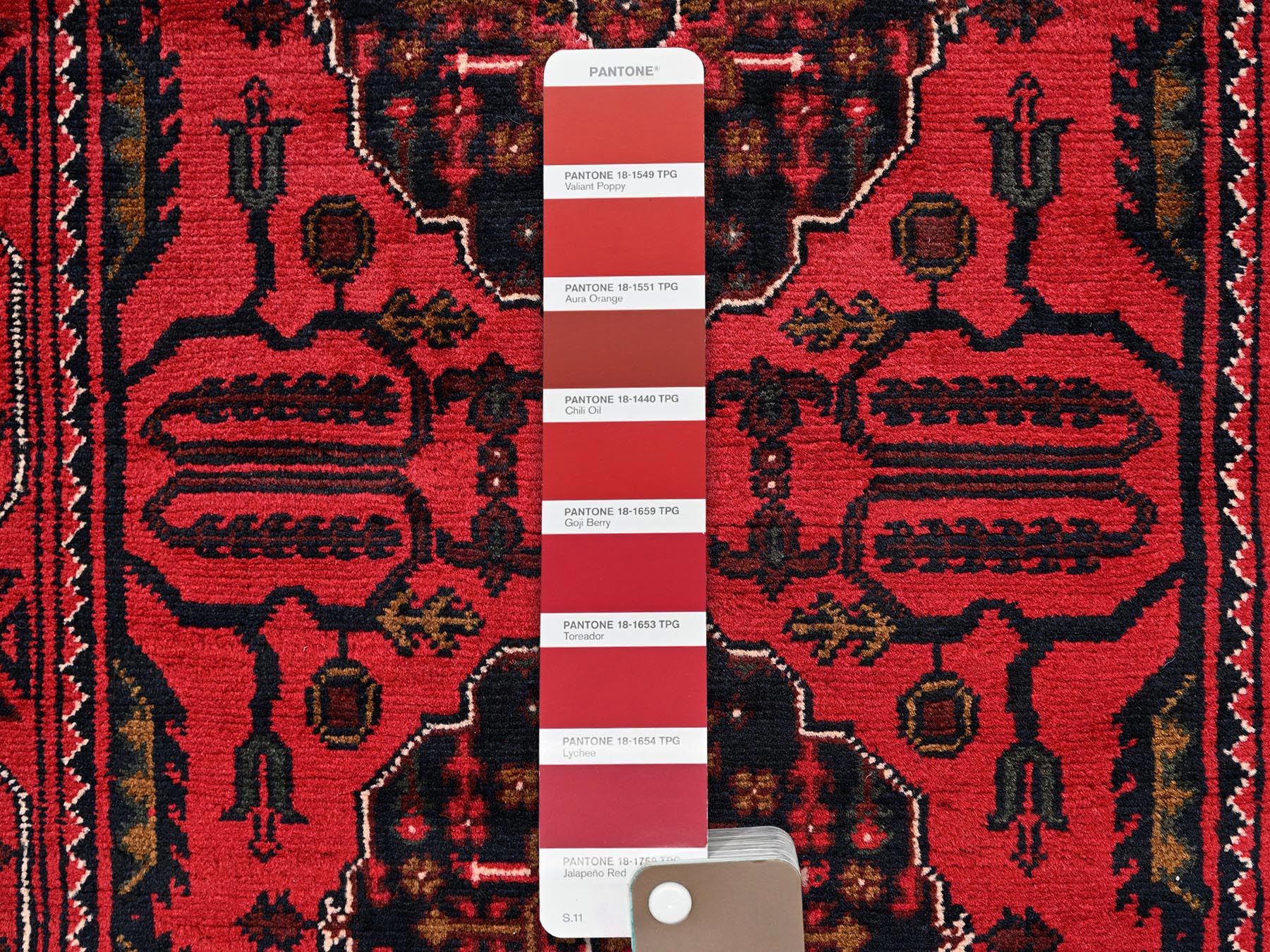 2'7"x9'7" Crimson Red, Afghan Andkhoy with Tribal Medallions, Soft and Velvety Wool, Hand Knotted, Runner, Oriental Rug HR2485 - Image 4