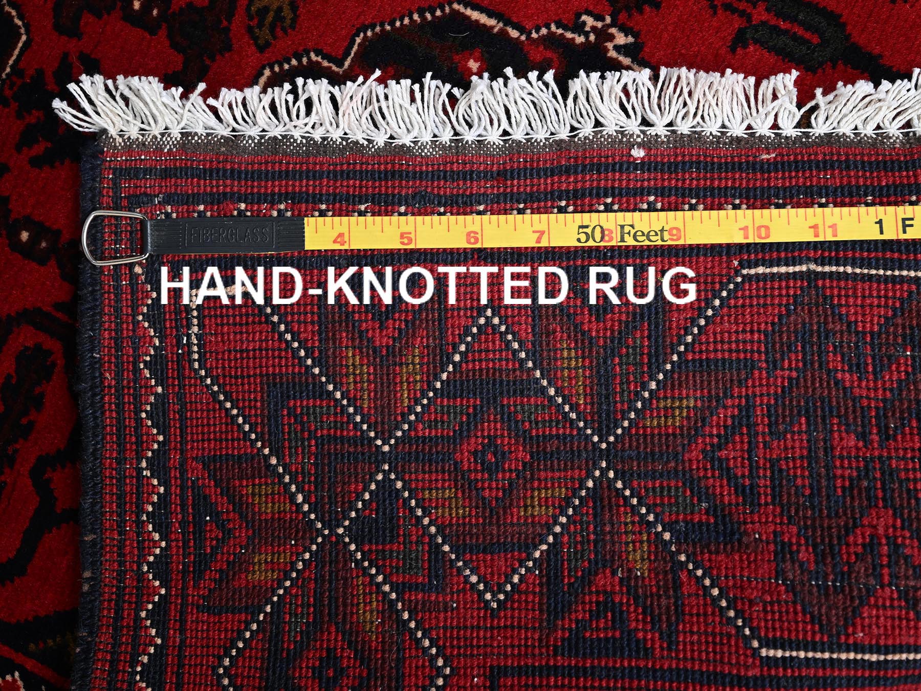 2'7"x9'7" Crimson Red, Afghan Andkhoy with Tribal Medallions, Soft and Velvety Wool, Hand Knotted, Runner, Oriental Rug HR2485 - Image 7