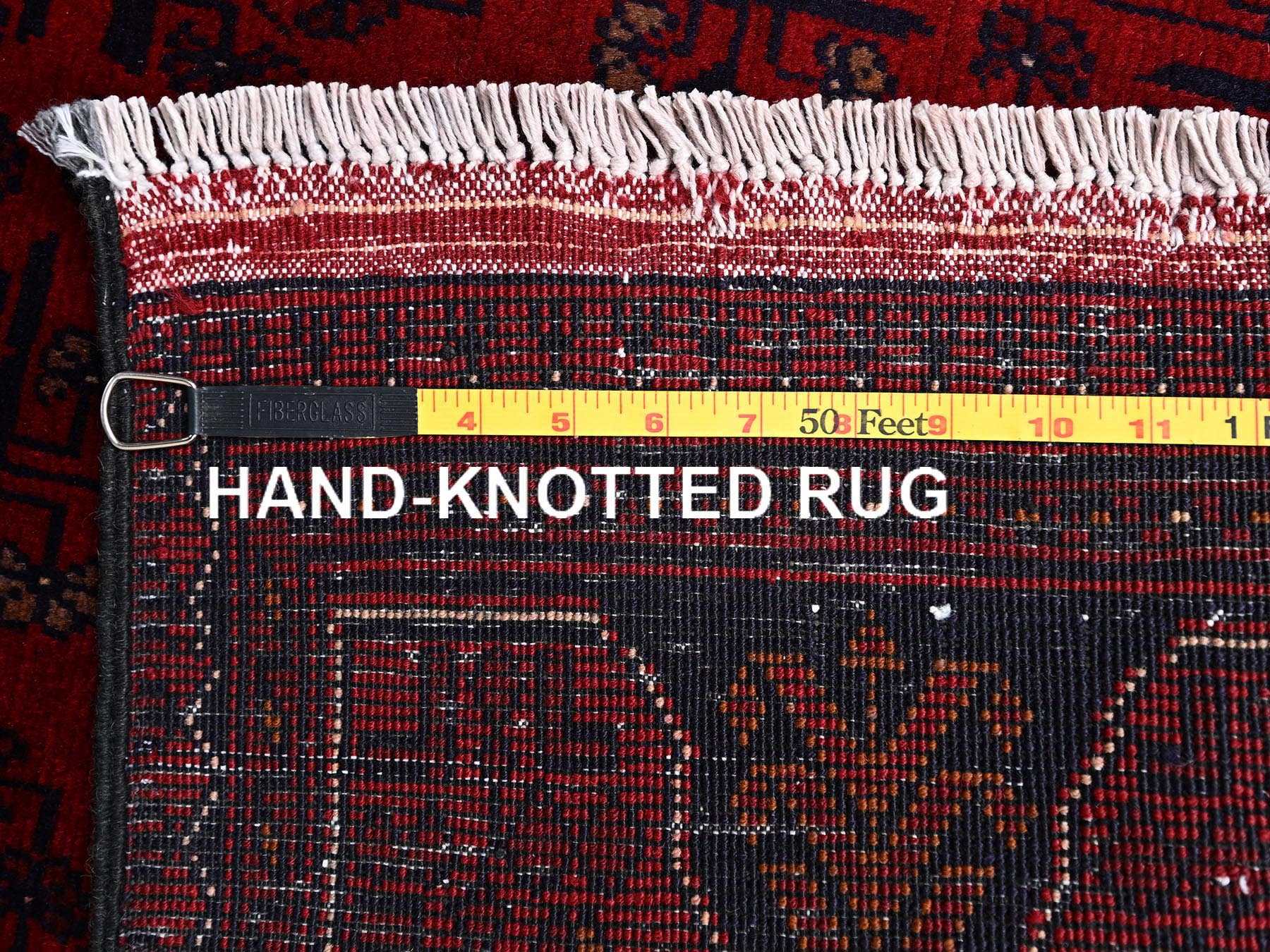 2'8"x4' Crimson Red, Hand Knotted, Afghan Andkhoy with Geometric Motif, Soft and Velvety Wool, Mat, Sample, Oriental Rug HR2493 - Image 7