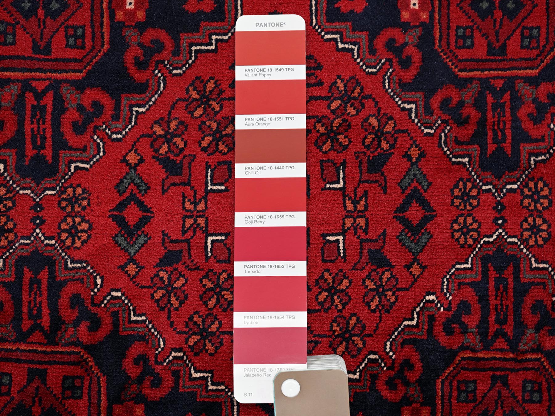6'7"x9'7" Crimson Red, Hand Knotted, Afghan Andkhoy with Geometric Pattern, Soft and Velvety Wool, Oriental Rug HR2505 - Image 8