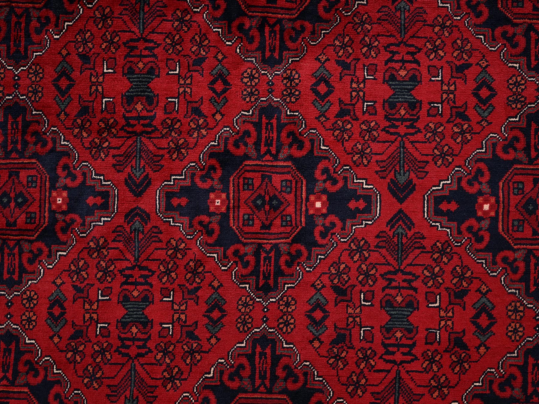 6'7"x9'7" Crimson Red, Hand Knotted, Afghan Andkhoy with Geometric Pattern, Soft and Velvety Wool, Oriental Rug HR2505 - Image 9