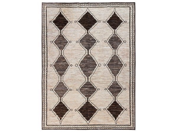 10'4"x14'2" Tan Brown, Moroccan Weave with Geometric Pattern, Hand Knotted, Natural Wool, Tone on Tone, Textured Pile, Oriental Rug HR2515