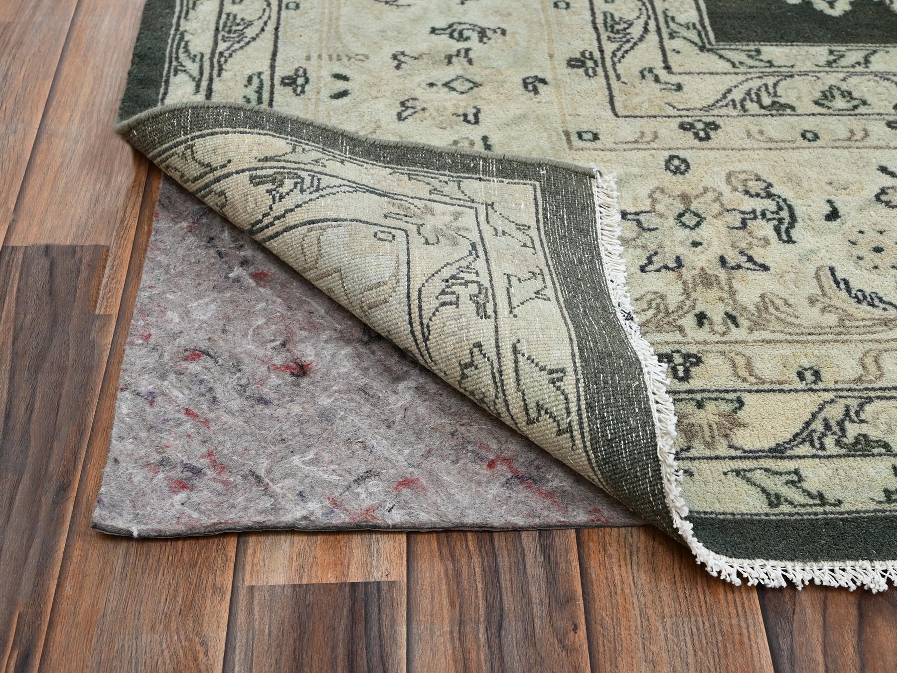 9'8"x14'2" Dark Olive Green, Vintage Indo Sarouk with All Over Design, Professionally Cleaned, Sides & Ends Secured, Hand Knotted, 100% Wool, Oriental Rug HR2529 - Image 5