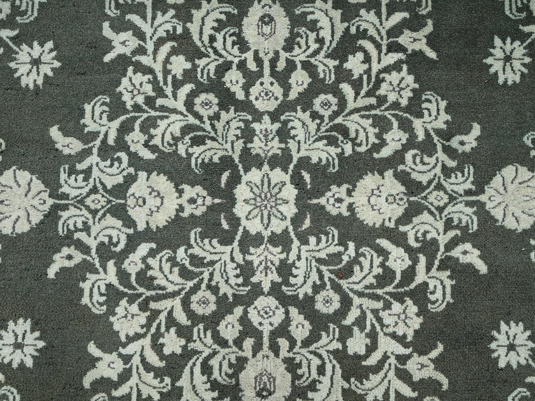 9'8"x14'2" Dark Olive Green, Vintage Indo Sarouk with All Over Design, Professionally Cleaned, Sides & Ends Secured, Hand Knotted, 100% Wool, Oriental Rug HR2529 - Image 9
