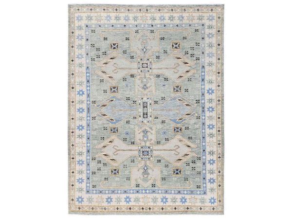 9'x11'8" Misty Gray, Anatolian Village Design, Turkish Knot, Hand Knotted, Zero Pile, Sheared Low, 100% Wool, Oriental Rug HR2558