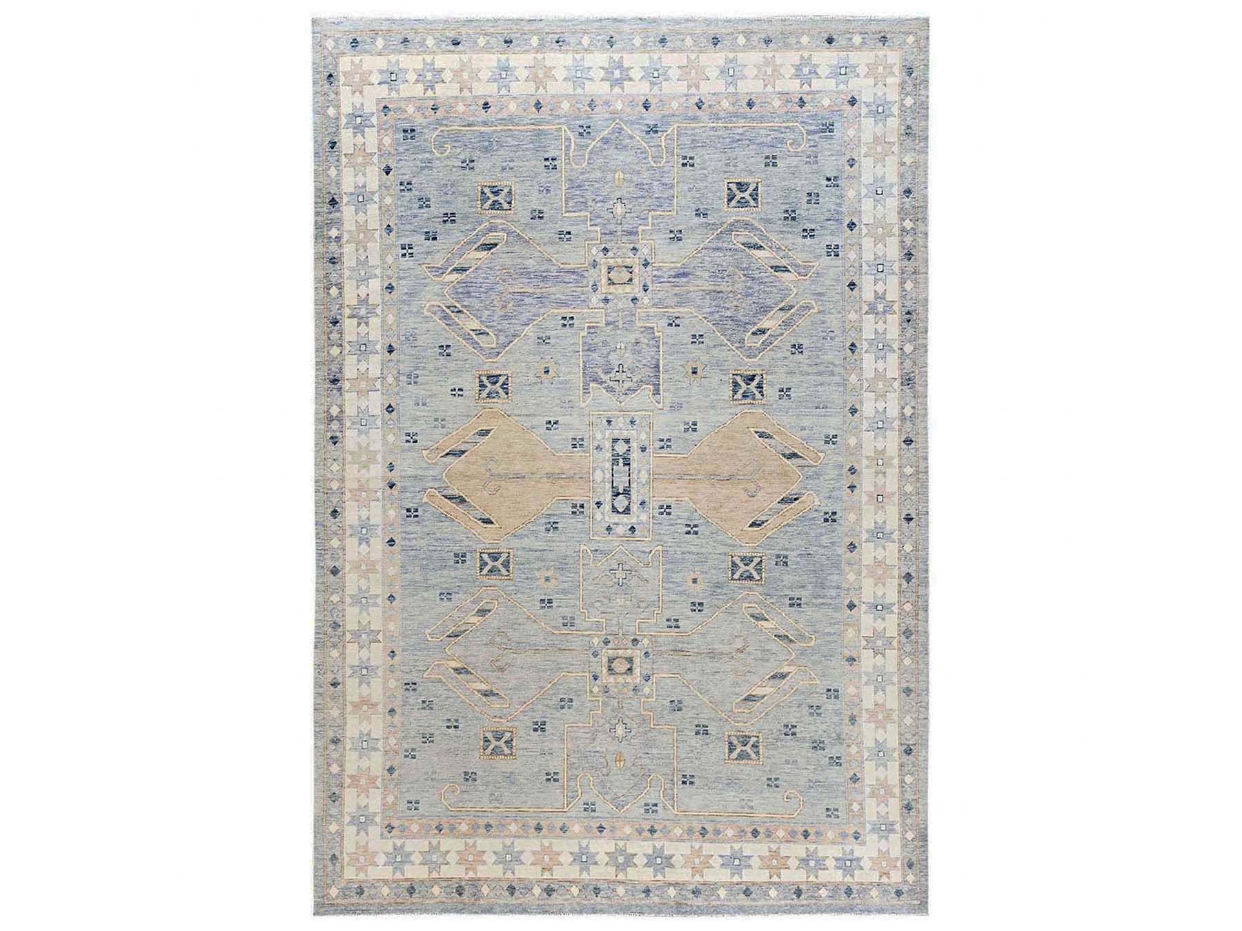 10'x14'1" Misty Gray, Anatolian Village Design, Turkish Knot, Hand Knotted, Zero Pile, Sheared Low, 100% Wool, Oriental Rug HR2560