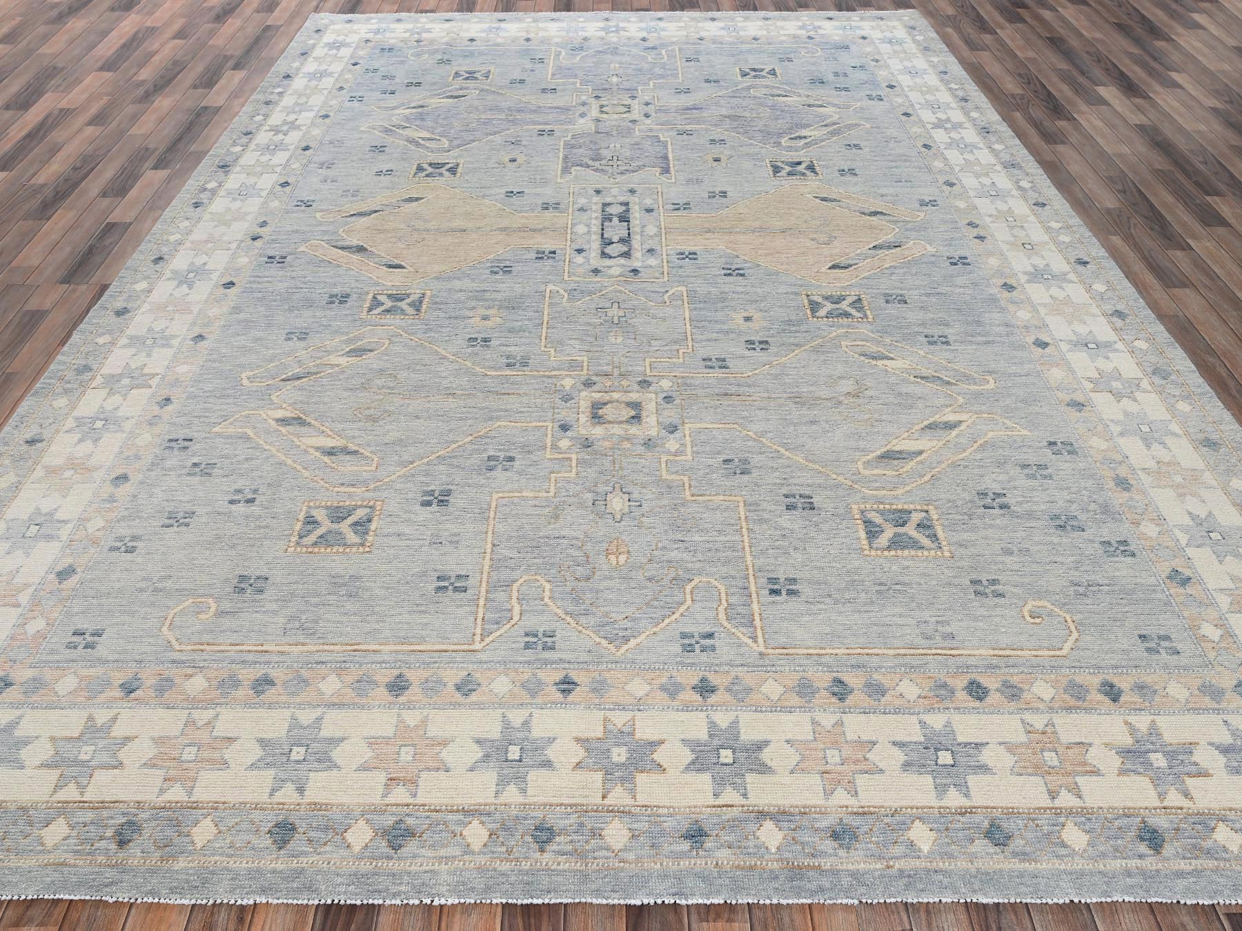 10'x14'1" Misty Gray, Anatolian Village Design, Turkish Knot, Hand Knotted, Zero Pile, Sheared Low, 100% Wool, Oriental Rug HR2560 - Image 2