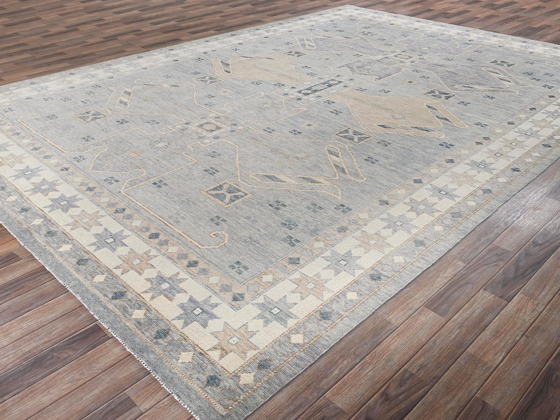 10'x14'1" Misty Gray, Anatolian Village Design, Turkish Knot, Hand Knotted, Zero Pile, Sheared Low, 100% Wool, Oriental Rug HR2560 - Image 3