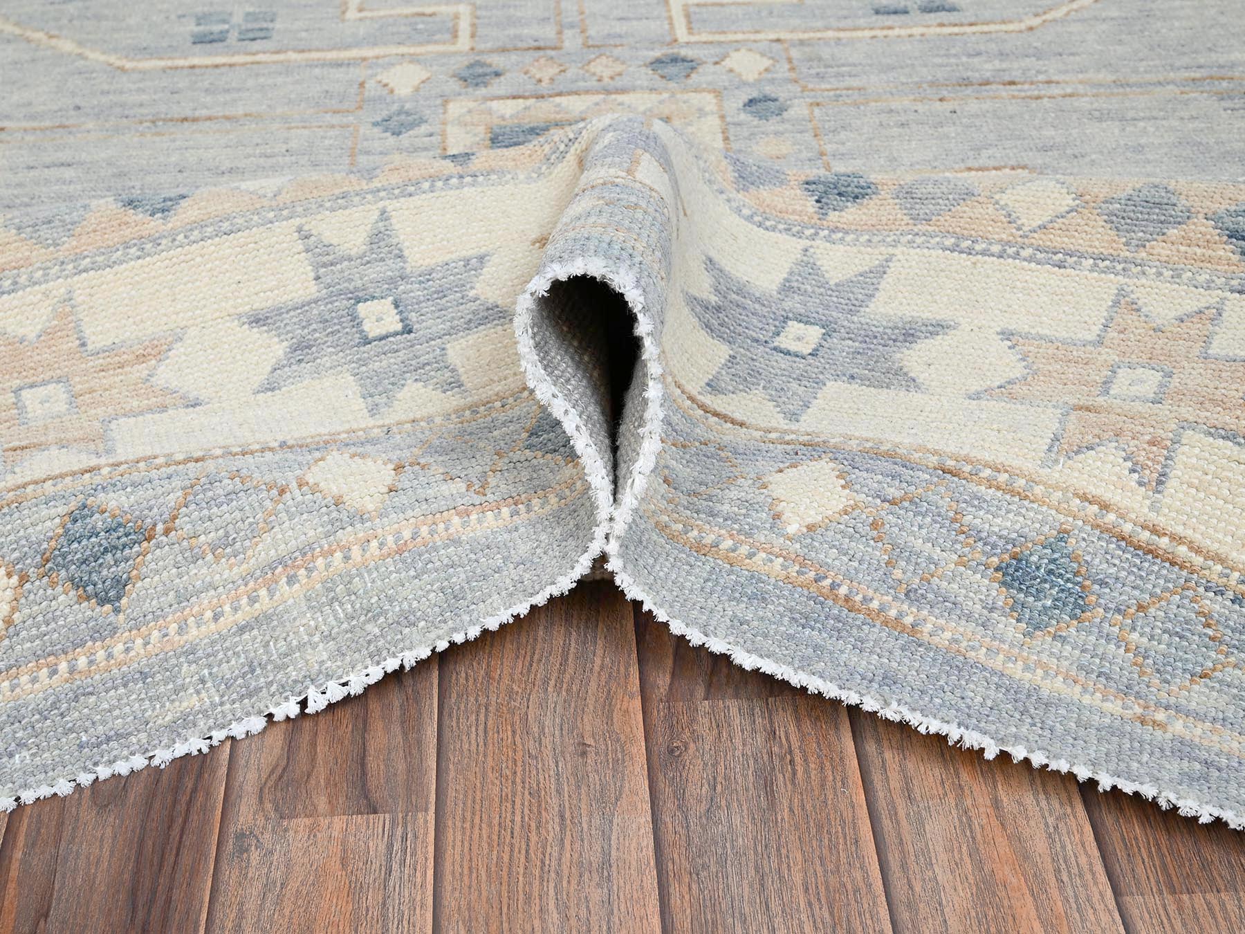 10'x14'1" Misty Gray, Anatolian Village Design, Turkish Knot, Hand Knotted, Zero Pile, Sheared Low, 100% Wool, Oriental Rug HR2560 - Image 6