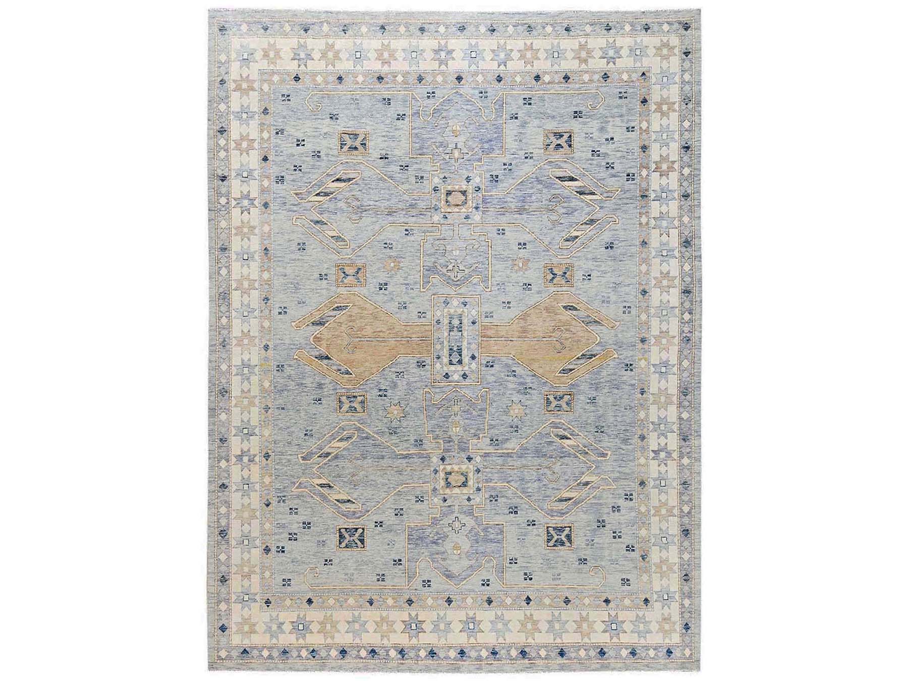 11'8"x15' Misty Gray, Anatolian Village Design, Turkish Knot, Hand Knotted, Zero Pile, Sheared Low, 100% Wool, XL, Oversized, Oriental Rug HR2562