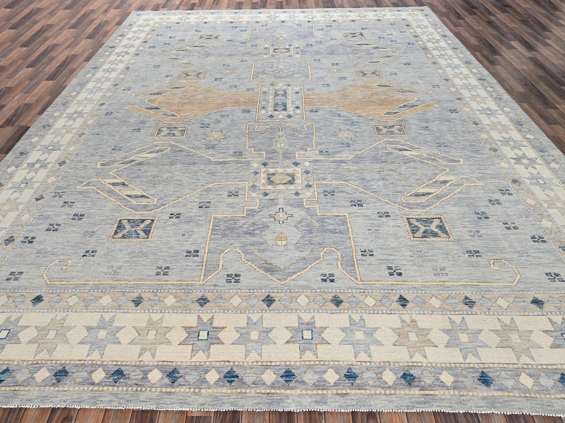 11'8"x15' Misty Gray, Anatolian Village Design, Turkish Knot, Hand Knotted, Zero Pile, Sheared Low, 100% Wool, XL, Oversized, Oriental Rug HR2562 - Image 2