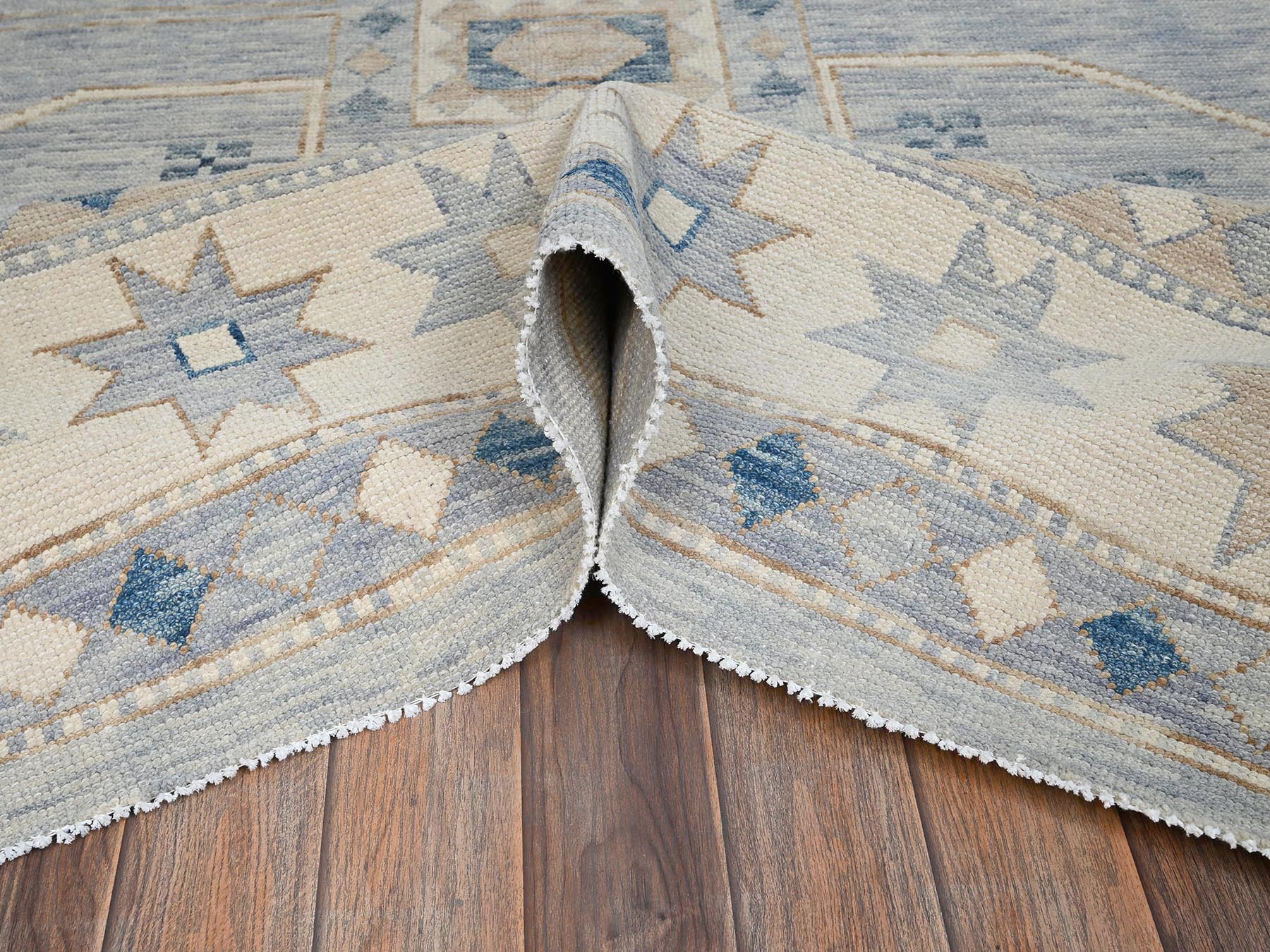 11'8"x15' Misty Gray, Anatolian Village Design, Turkish Knot, Hand Knotted, Zero Pile, Sheared Low, 100% Wool, XL, Oversized, Oriental Rug HR2562 - Image 6