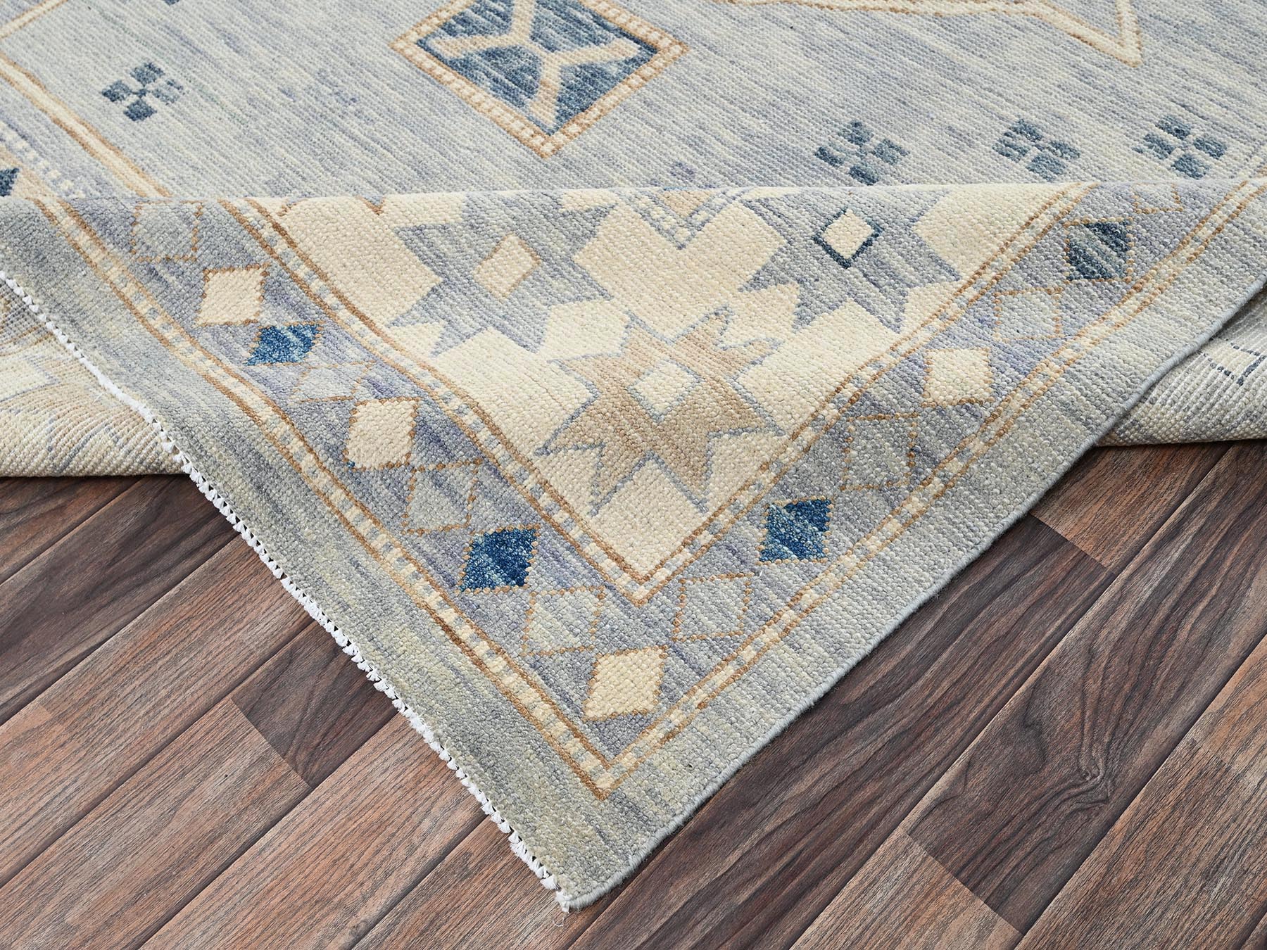 11'8"x15' Misty Gray, Anatolian Village Design, Turkish Knot, Hand Knotted, Zero Pile, Sheared Low, 100% Wool, XL, Oversized, Oriental Rug HR2562 - Image 7