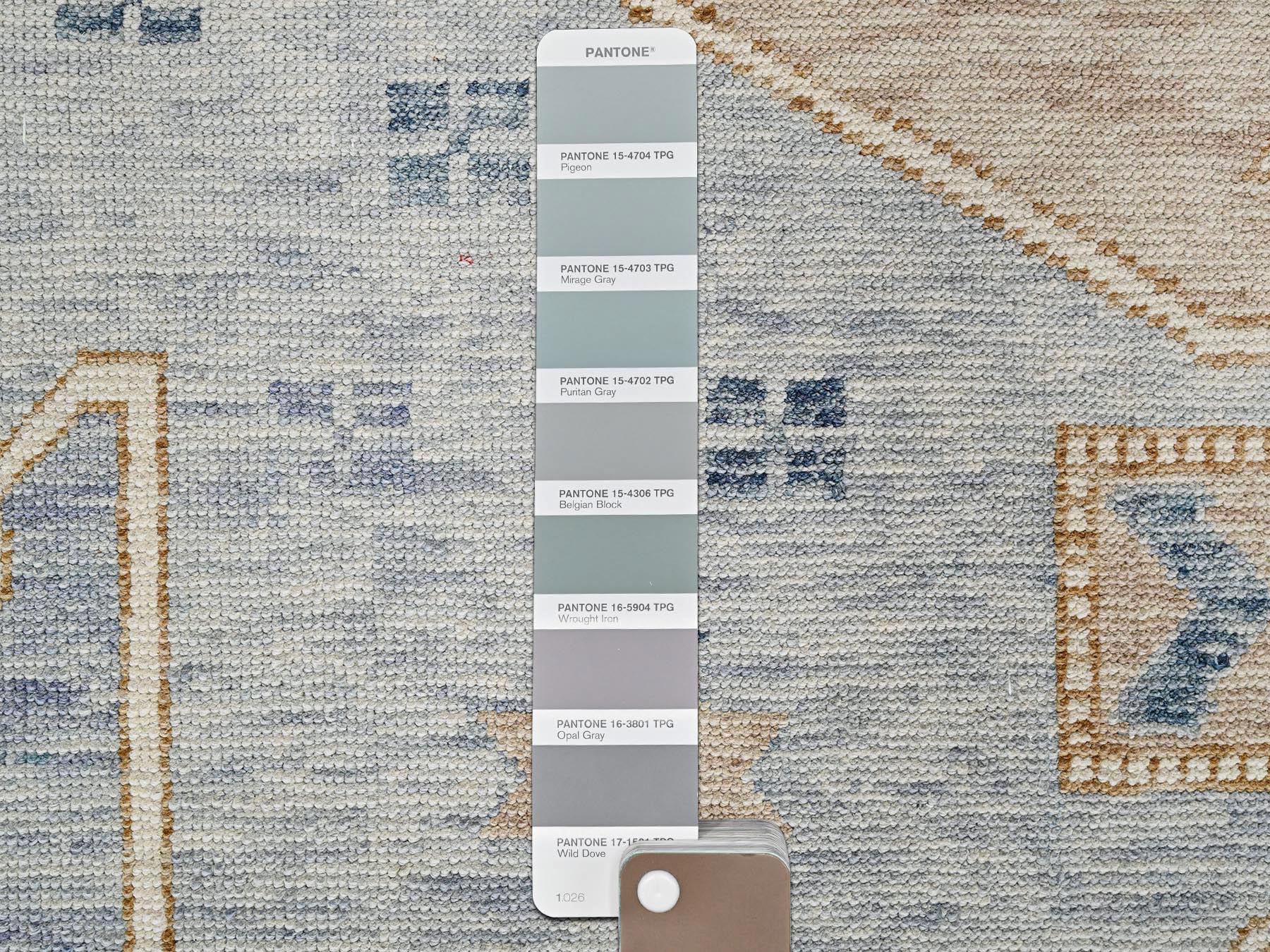 11'8"x15' Misty Gray, Anatolian Village Design, Turkish Knot, Hand Knotted, Zero Pile, Sheared Low, 100% Wool, XL, Oversized, Oriental Rug HR2562 - Image 8