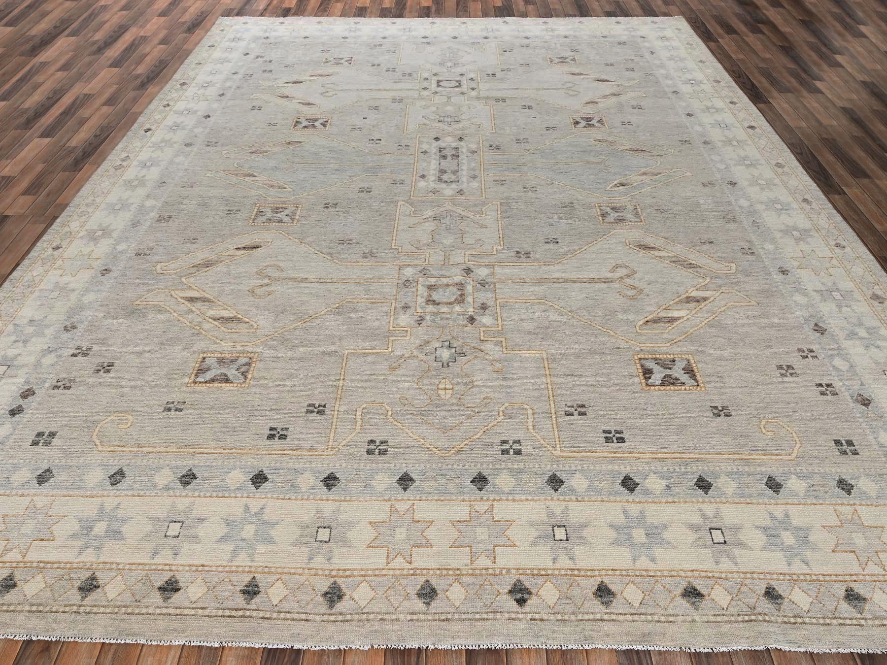 11'6"x14'10" Misty Gray, Anatolian Village Design, Turkish Knot, Sheared Low, Hand Knotted, 100% Wool, Zero Pile, XL, Oversized, Oriental Rug HR2565 - Image 2