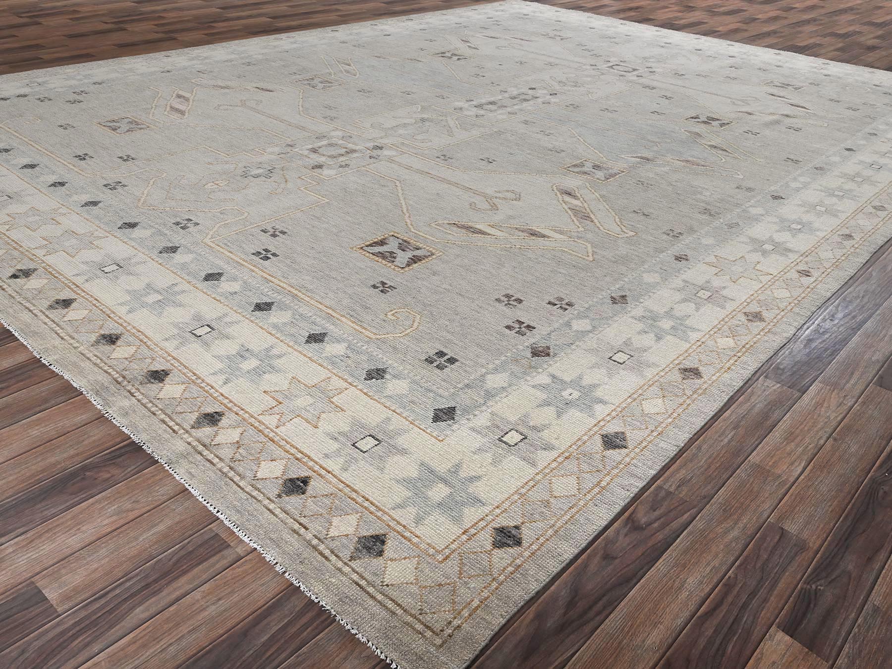 11'6"x14'10" Misty Gray, Anatolian Village Design, Turkish Knot, Sheared Low, Hand Knotted, 100% Wool, Zero Pile, XL, Oversized, Oriental Rug HR2565 - Image 3