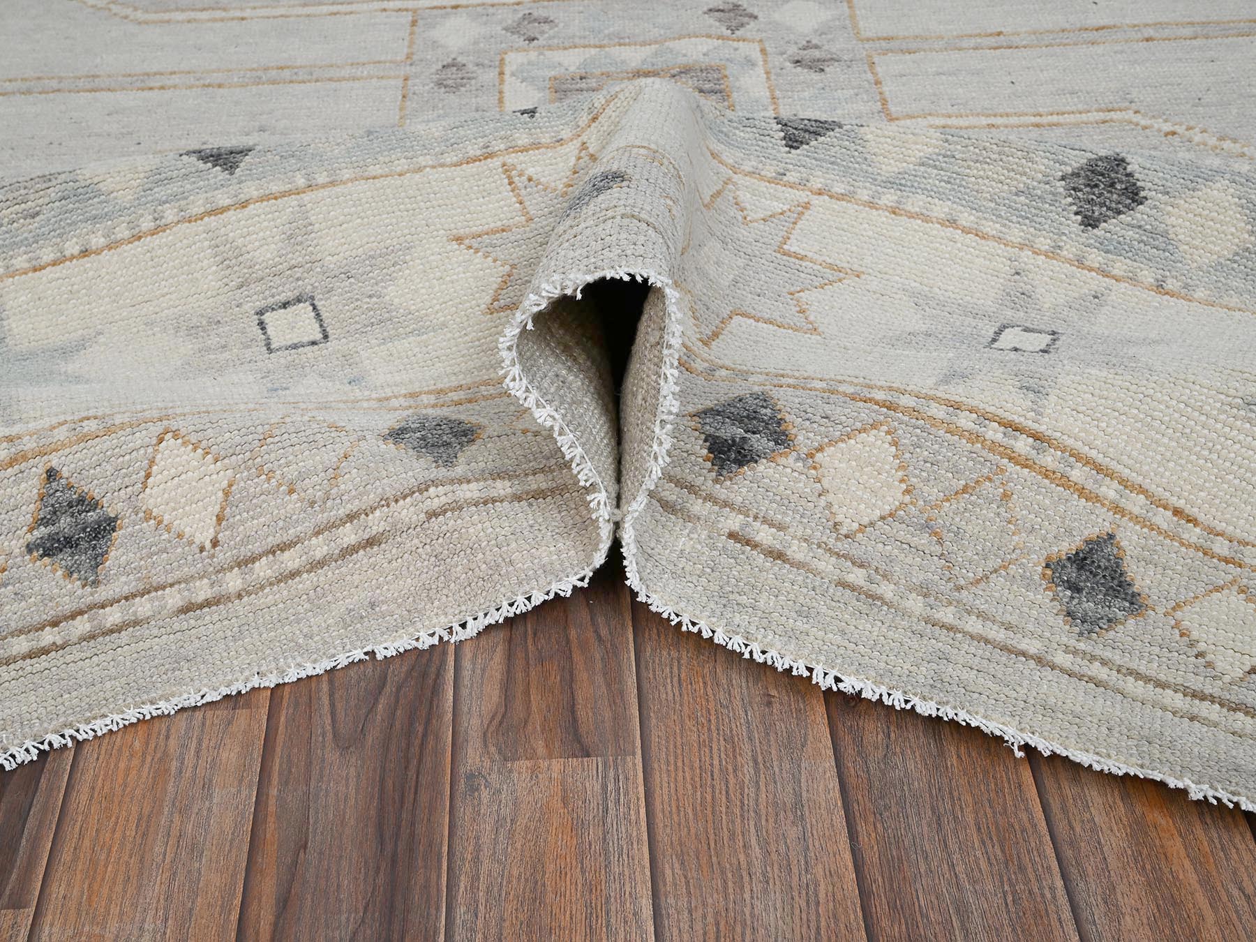 11'6"x14'10" Misty Gray, Anatolian Village Design, Turkish Knot, Sheared Low, Hand Knotted, 100% Wool, Zero Pile, XL, Oversized, Oriental Rug HR2565 - Image 6