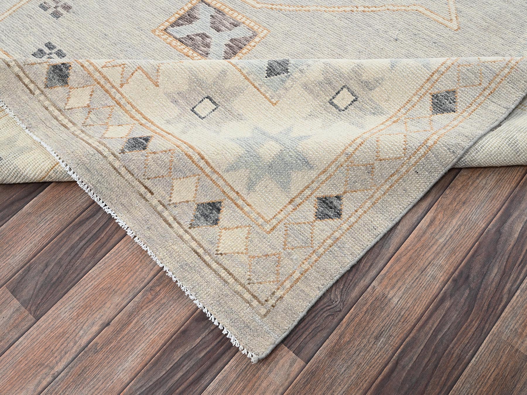 11'6"x14'10" Misty Gray, Anatolian Village Design, Turkish Knot, Sheared Low, Hand Knotted, 100% Wool, Zero Pile, XL, Oversized, Oriental Rug HR2565 - Image 7