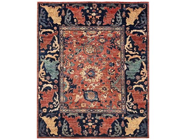 8'x9'9" Rust Orange, Antique Tribal Persian Revival with Leaf Design, Aryana Grade, Vegetable Dyes, Soft Pile, Hand Knotted, High Mountain Wool, Densely Woven, Oriental Rug HR2567
