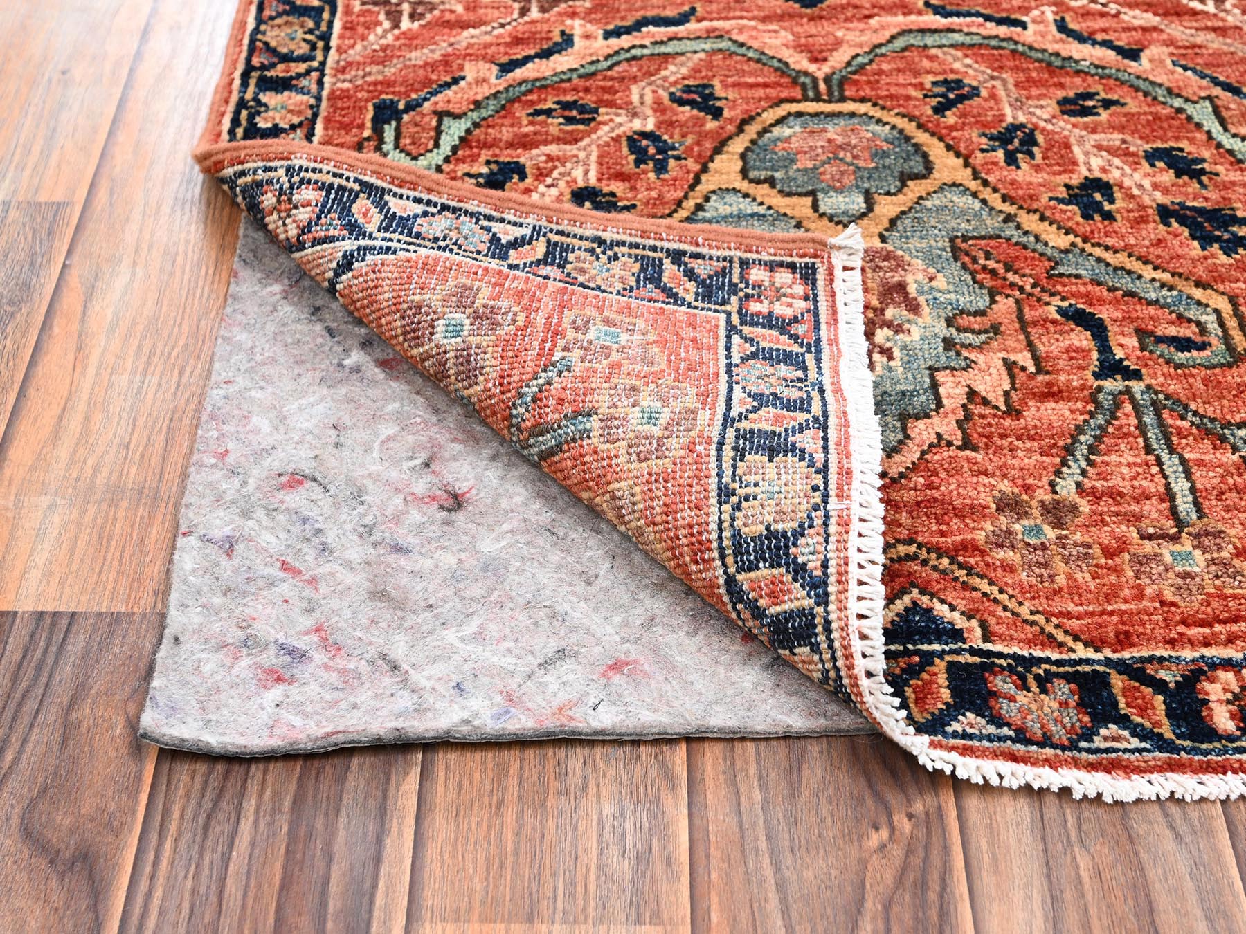 2'2"x3' Amber Orange, Aryana Collection, Heriz All Over Design, Vegetable Dyes, Soft Pile, High Mountain Wool, Hand Knotted, Densely Woven, Sample, Mat, Oriental Rug HR2570 - Image 3