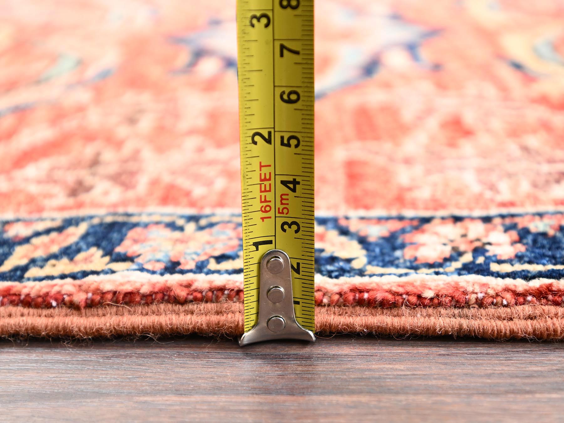 2'2"x3' Amber Orange, Aryana Collection, Heriz All Over Design, Vegetable Dyes, Soft Pile, High Mountain Wool, Hand Knotted, Densely Woven, Sample, Mat, Oriental Rug HR2570 - Image 6