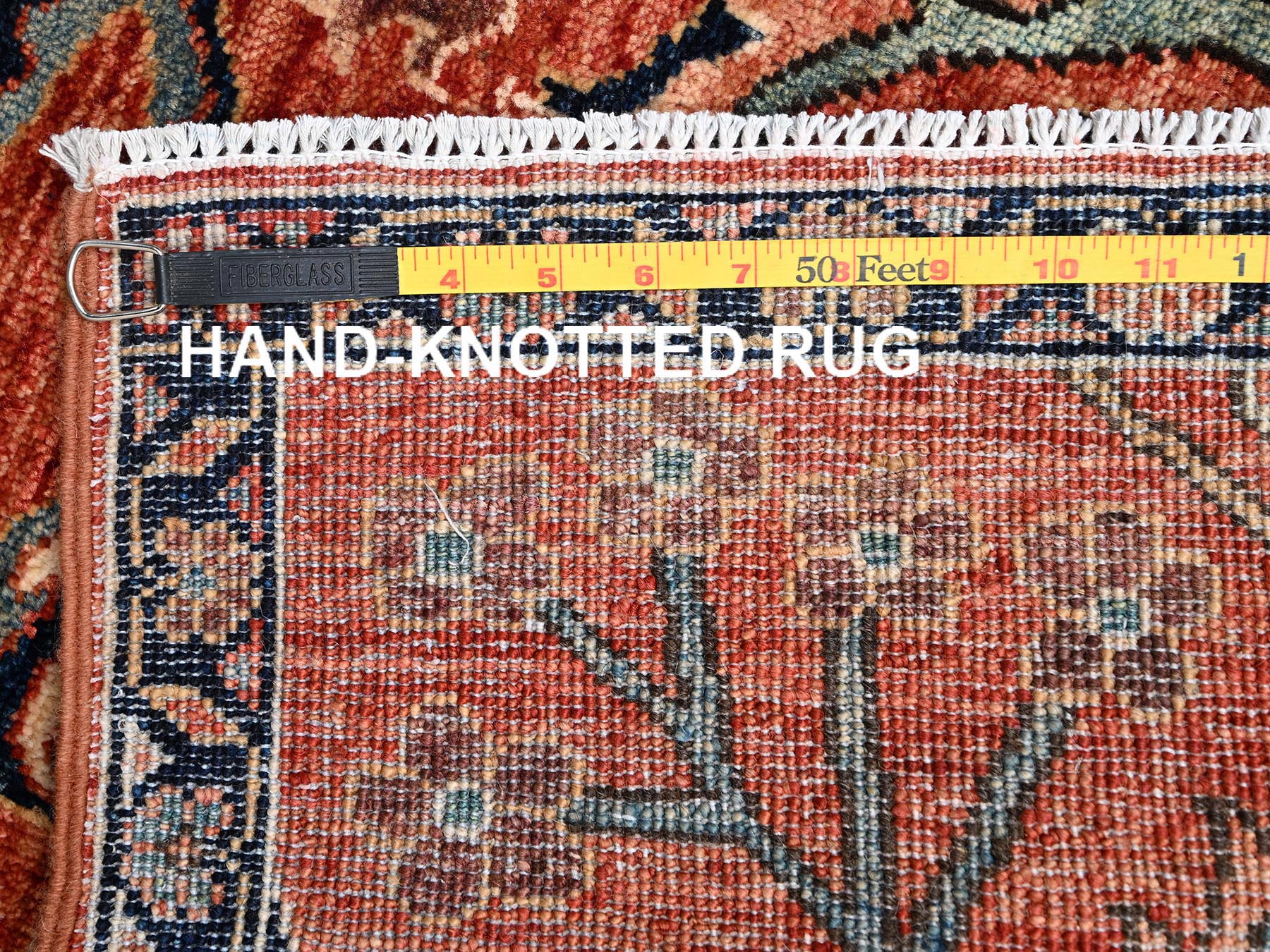 2'2"x3' Amber Orange, Aryana Collection, Heriz All Over Design, Vegetable Dyes, Soft Pile, High Mountain Wool, Hand Knotted, Densely Woven, Sample, Mat, Oriental Rug HR2570 - Image 7