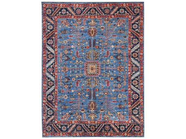 8'3"x9'9" Marlin Blue, Afghan Peshawar with Heriz All Over Design, Hand Knotted, Soft Wool, Densely Woven, Oriental Rug HR2648