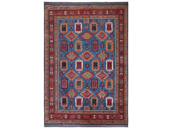 9'x11'8" Bayern Blue, Afghan Ersari with Turkish Knot, Antique Caucasian Motif, Vegetable Dyes, Densely Woven, Hand Knotted, Soft and Velvety Wool, Oriental Rug HR2662