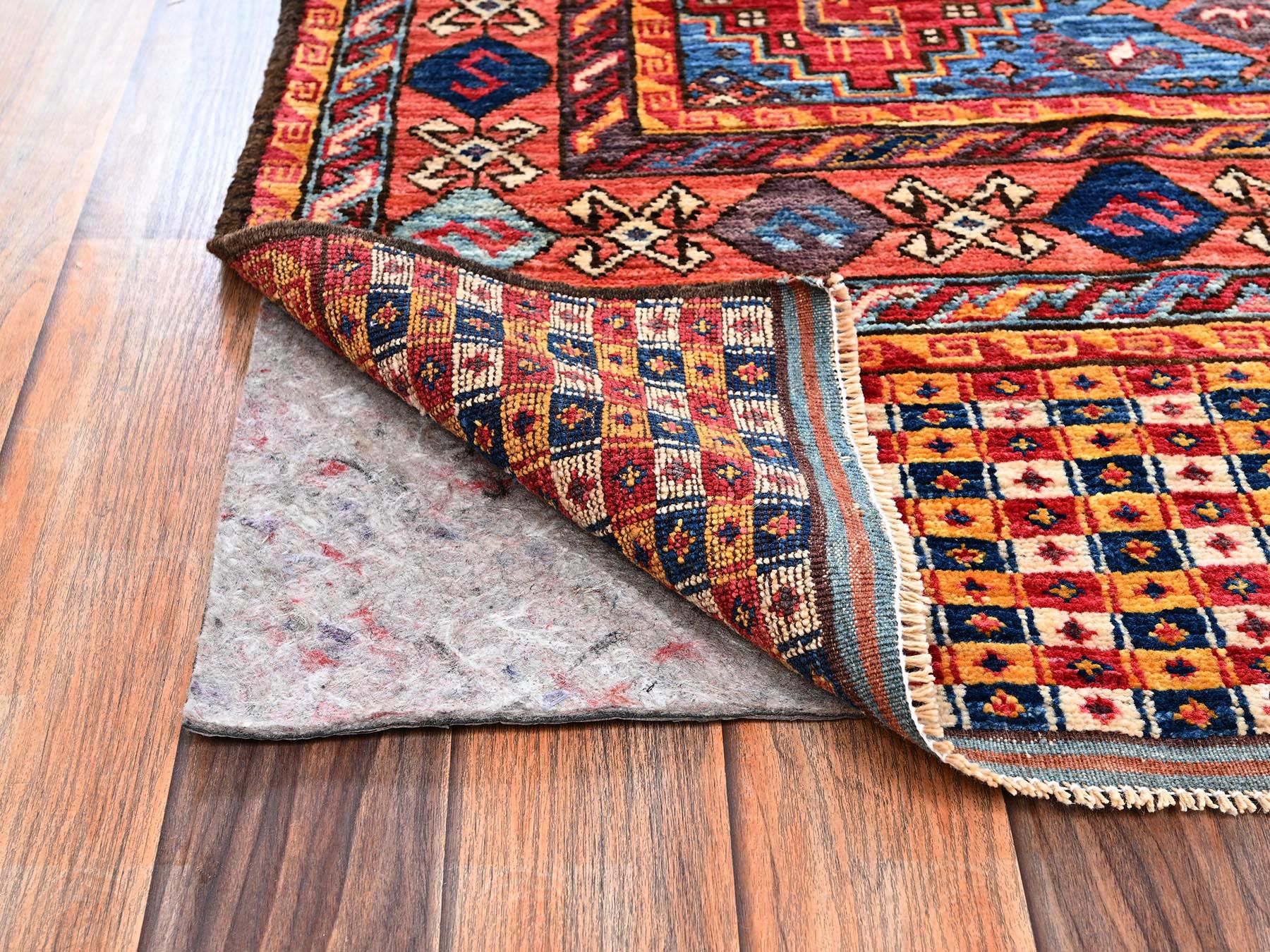 5'x6'10" Colorful, Afghan Ersari with Turkish Knot, Antique Caucasian Motif, Small Bird Figurines, Vegetable Dyes, Densely Woven, Hand Knotted, Soft and Velvety Wool, Oriental Rug HR2669 - Image 3