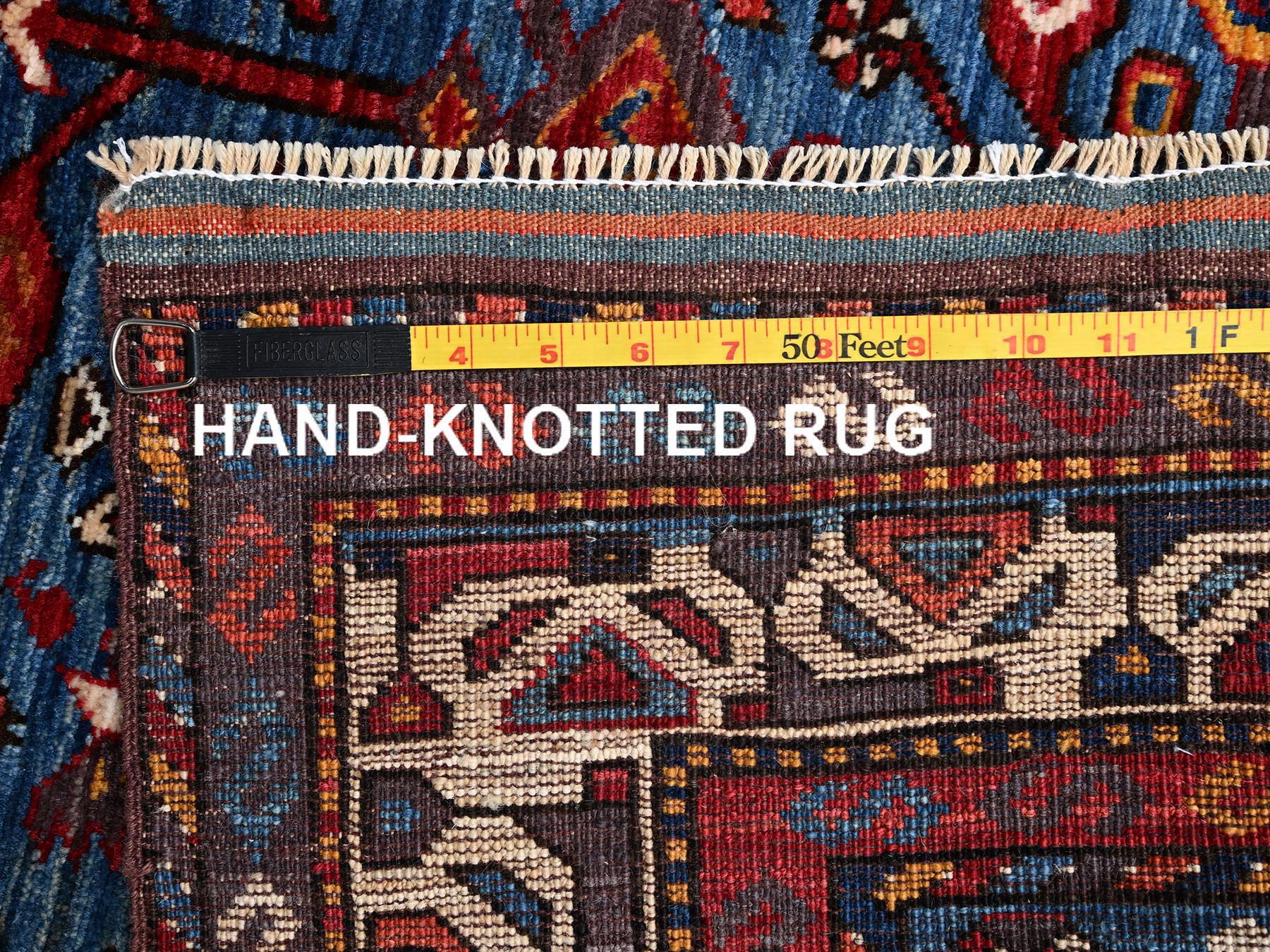 3'6"x4'7" Bayern Blue, Afghan Ersari with Turkish Knot, Bird Figurines, Vegetable Dyes, Densely Woven, Hand Knotted, Soft and Velvety Wool, Oriental Rug HR2670 - Image 7