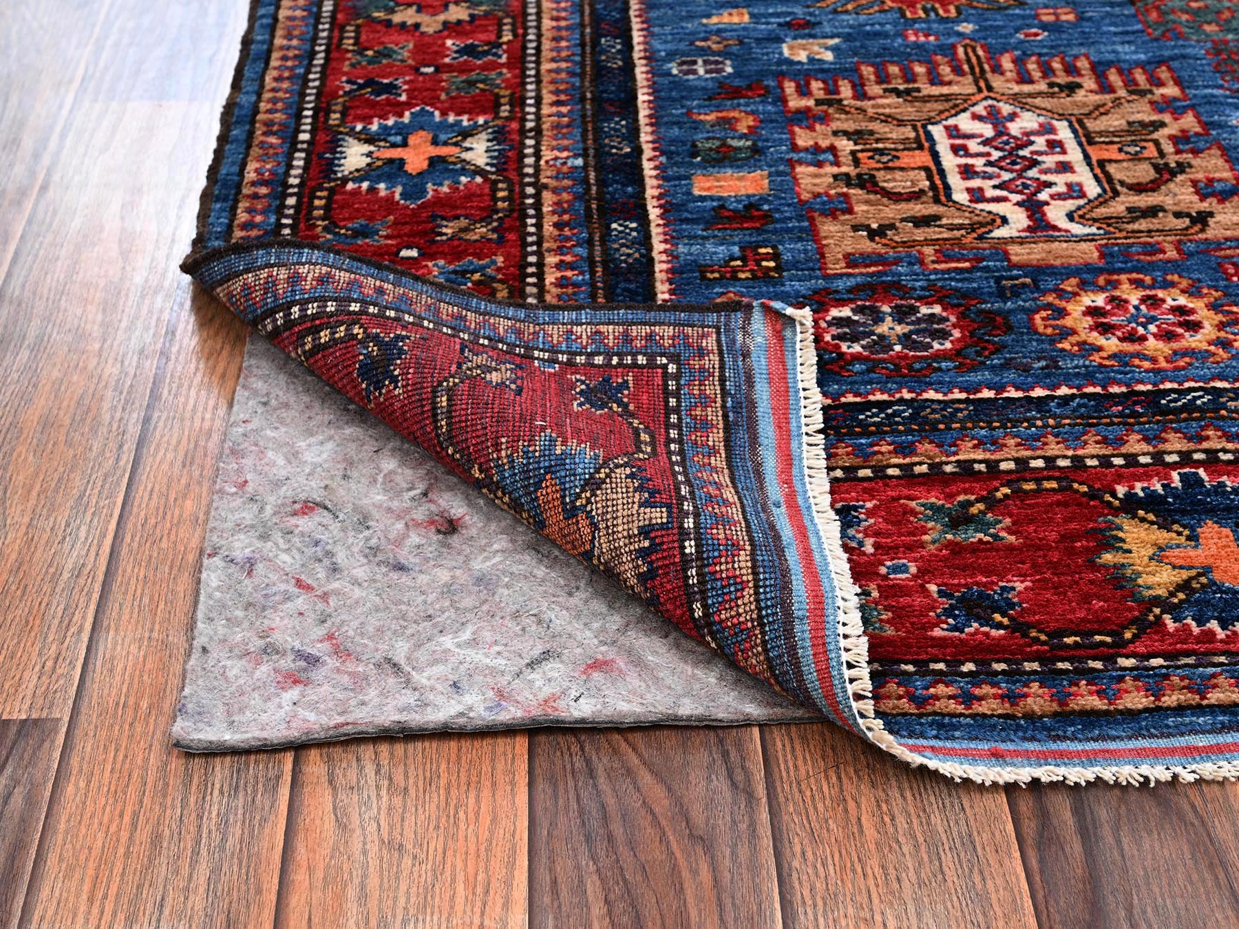 4'2"x5' Imperial Blue, Afghan Ersari with Turkish Knot, Antique Caucasian Motif, Vegetable Dyes, Densely Woven, Hand Knotted, Soft and Velvety Wool, Squarish, Oriental Rug HR2672 - Image 3