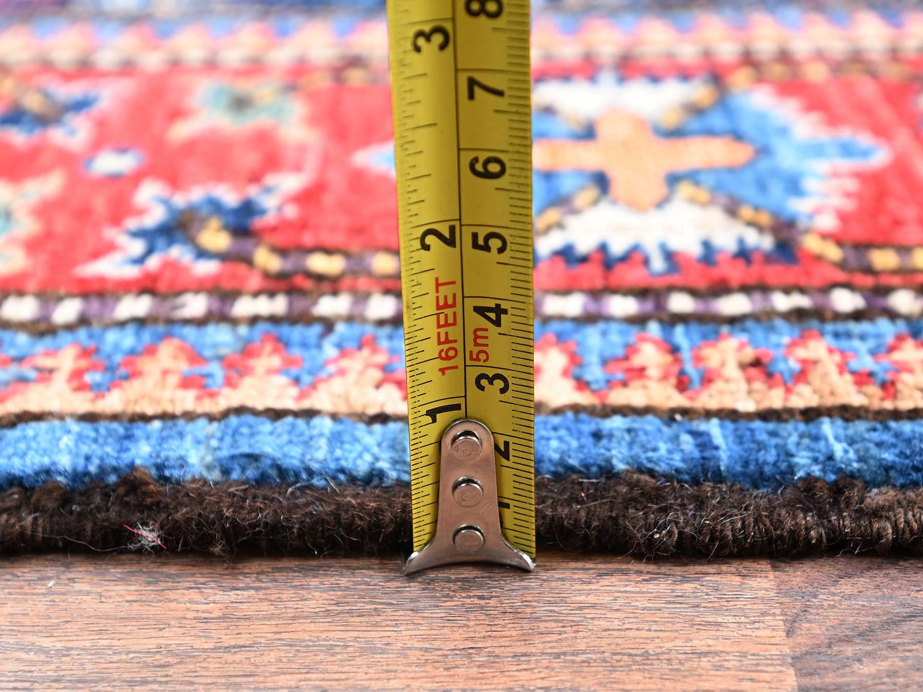4'2"x5' Imperial Blue, Afghan Ersari with Turkish Knot, Antique Caucasian Motif, Vegetable Dyes, Densely Woven, Hand Knotted, Soft and Velvety Wool, Squarish, Oriental Rug HR2672 - Image 6