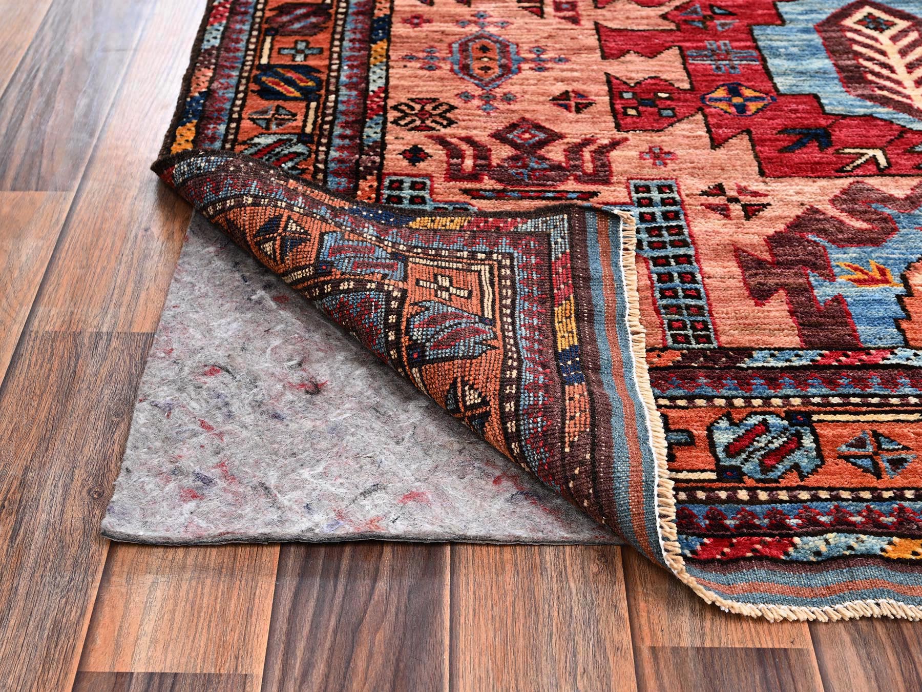 4'3"x6' Peach Color, Hand Knotted, Afghan Ersari with Turkish Knot, Antique Caucasian Motif, Vegetable Dyes, Densely Woven, Soft and Velvety Wool, Oriental Rug HR2674 - Image 3
